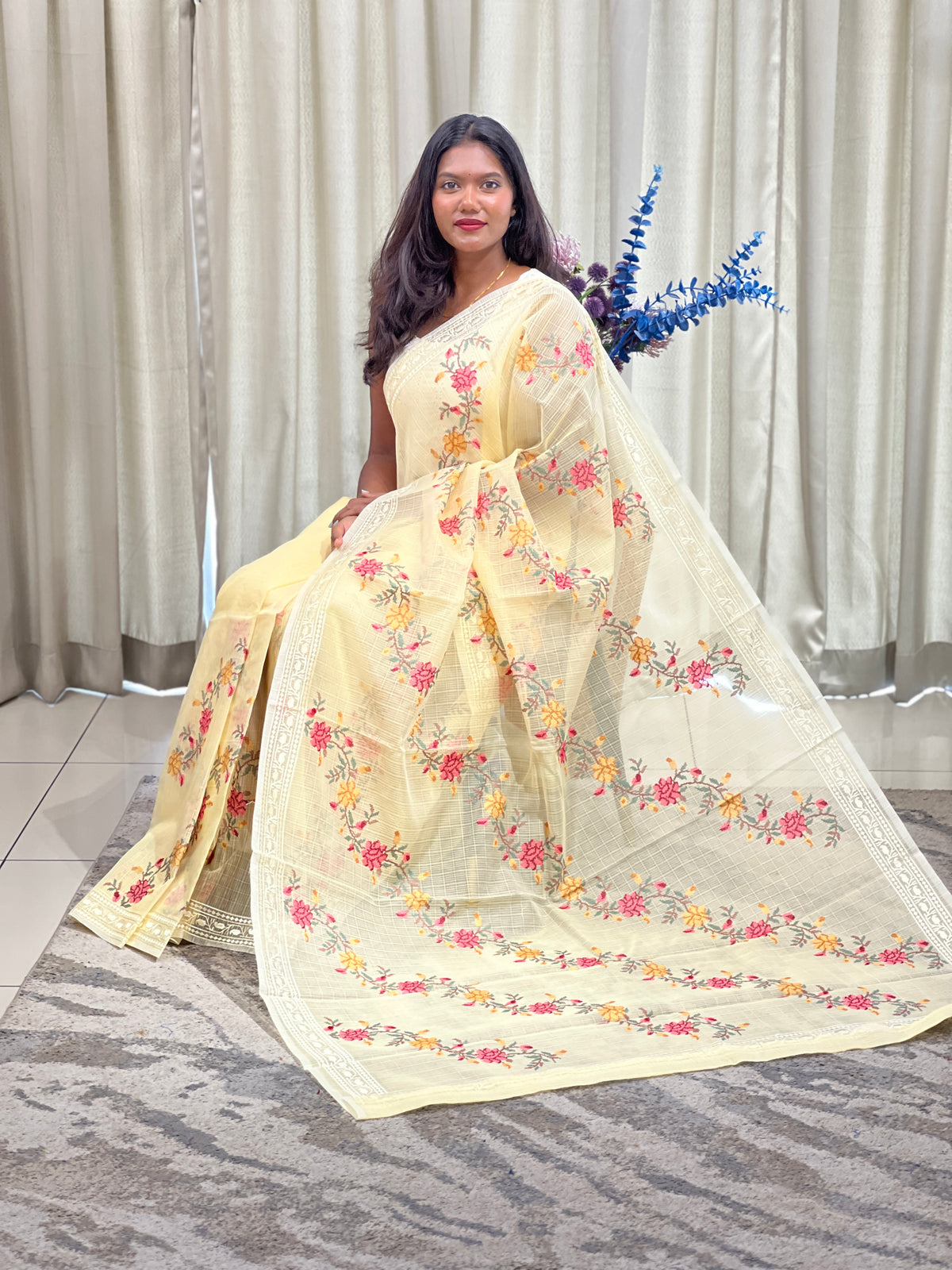 Cross Stitch Pattern Silky Kota Saree | ASE103