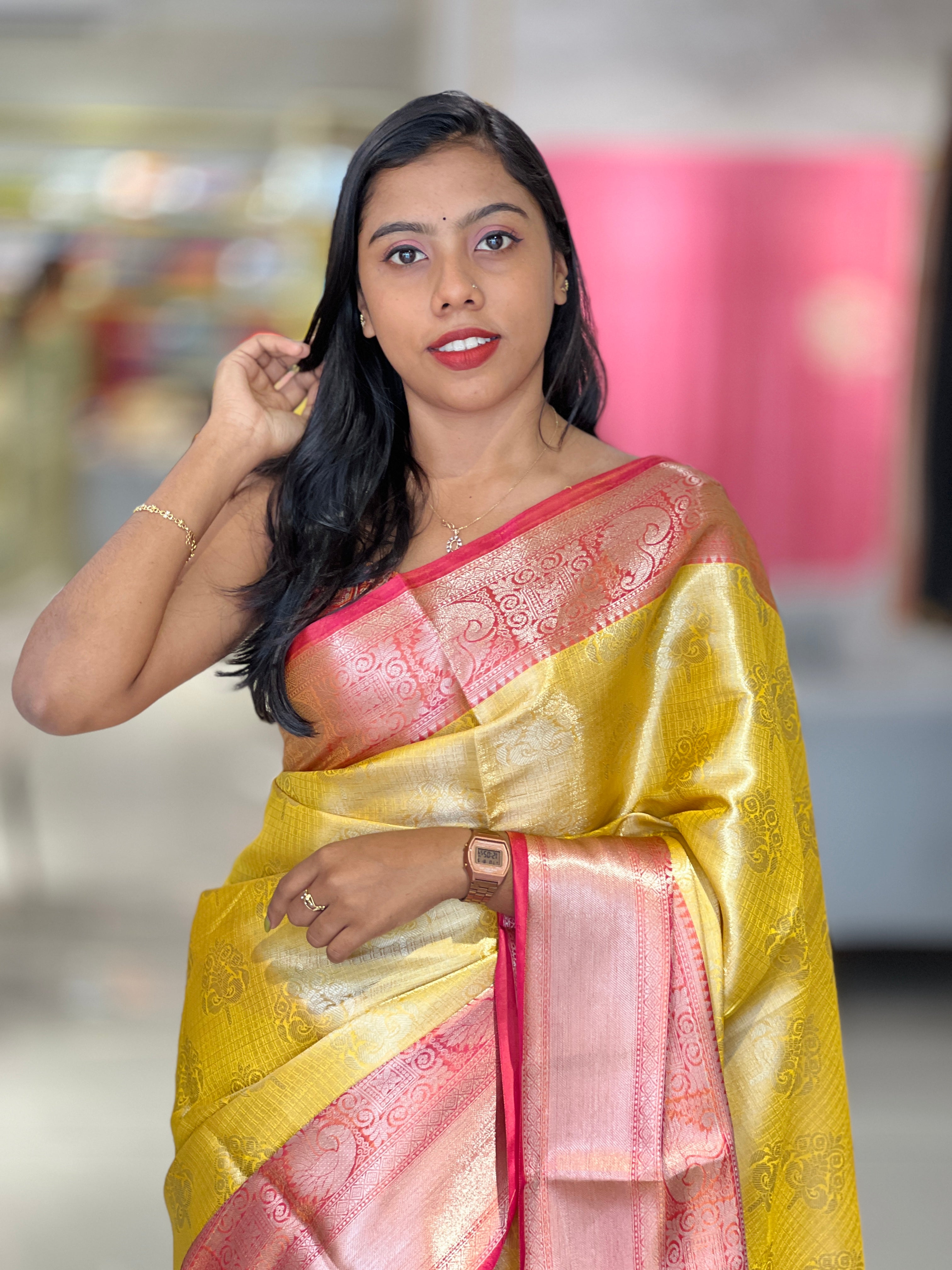 Silver Zari Weaved Traditional Patterned Semi Silk Saree | NN377