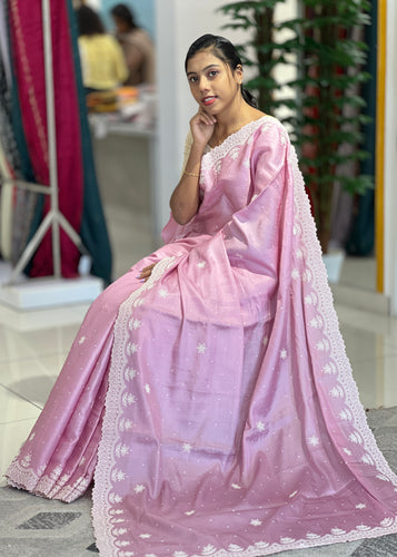 Point Embroidered Dola Silk Saree | SUN249