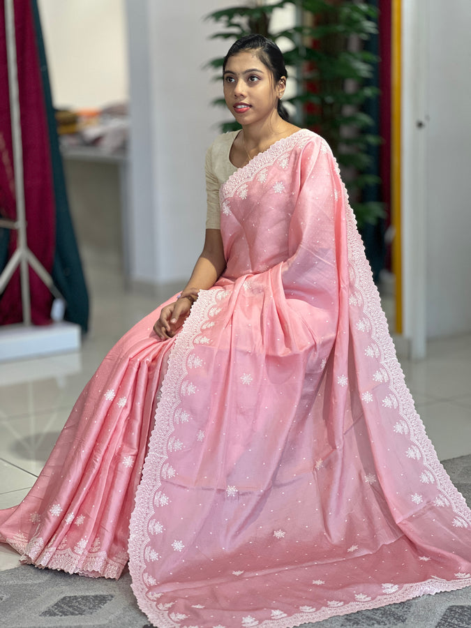 Point Embroidered Dola Silk Saree | SUN247