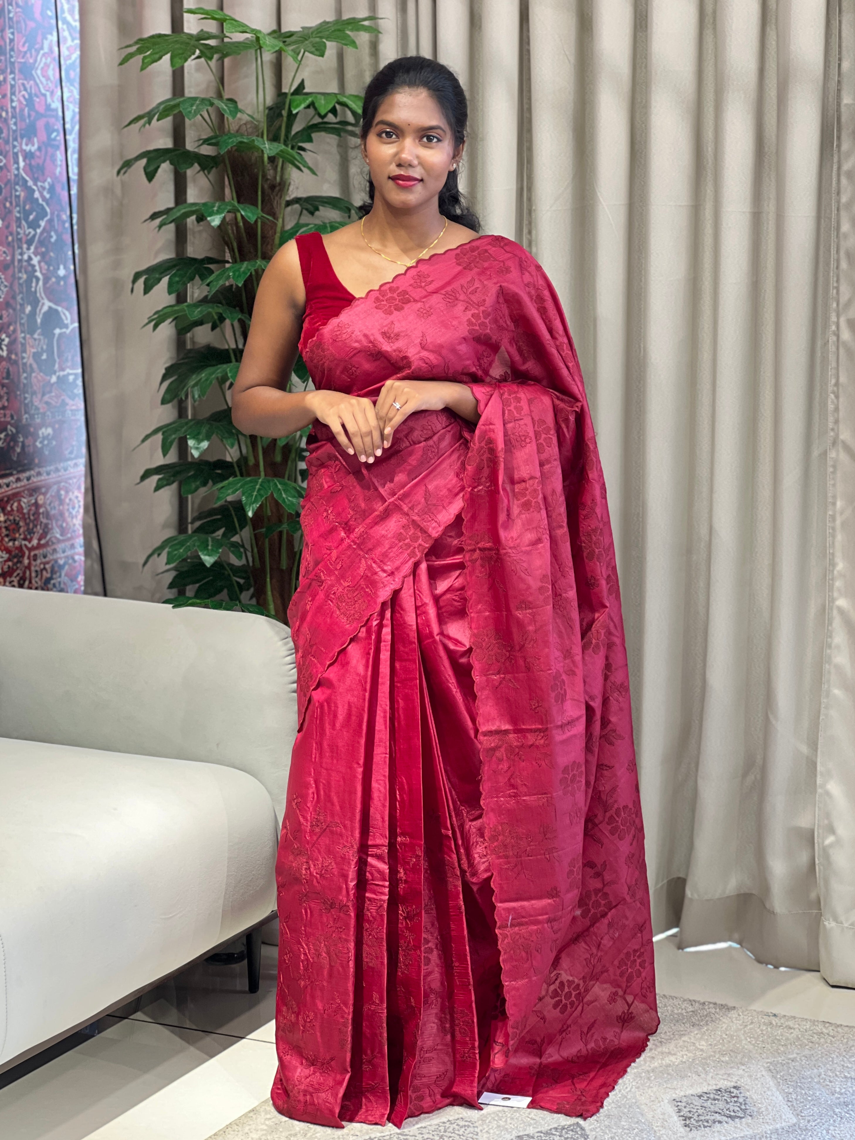 Floral Cross Stitch Embroidery Detailed Tussar Saree | YNG634