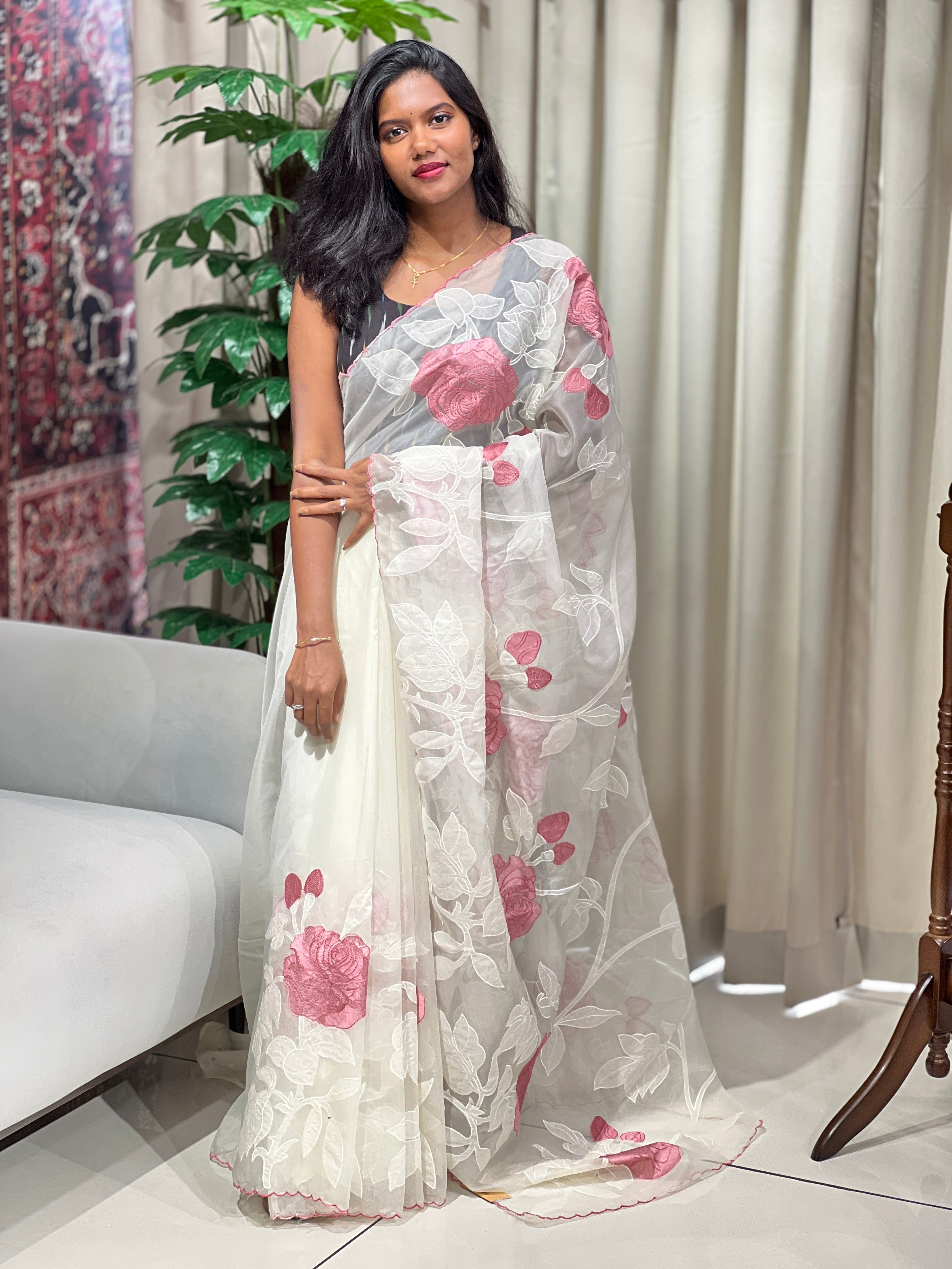 Applique Work Detailed Organza Saree | MM350