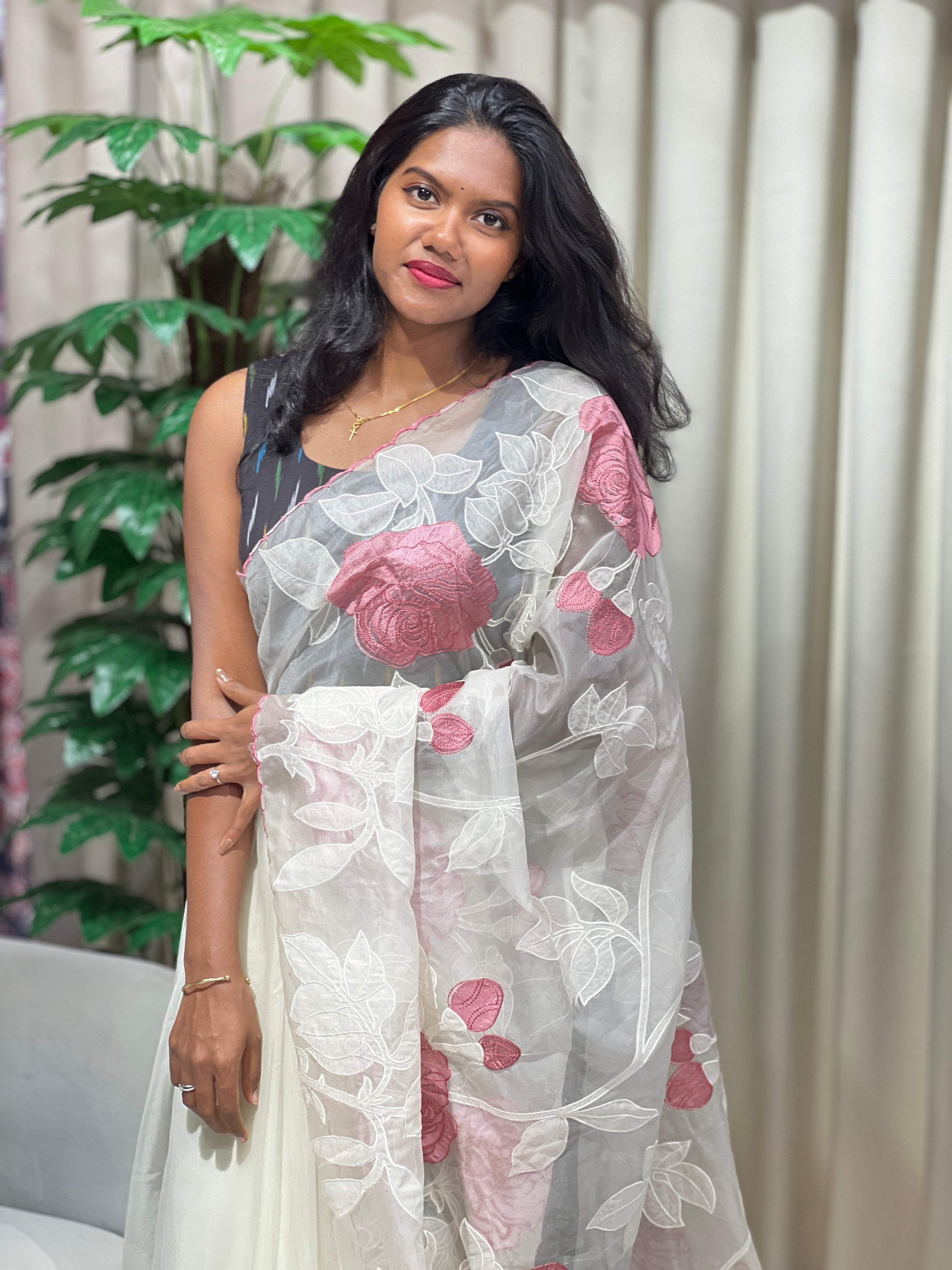 Applique Work Detailed Organza Saree | MM350