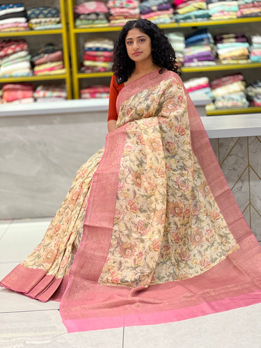 Printed Silk Linen Saree | JRT135