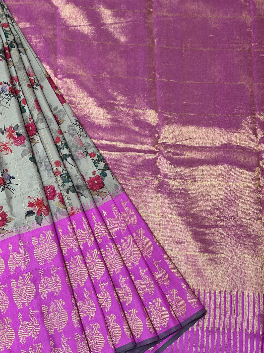 Chikku Colour Digital Printed Kanchipuram Saree | AK114