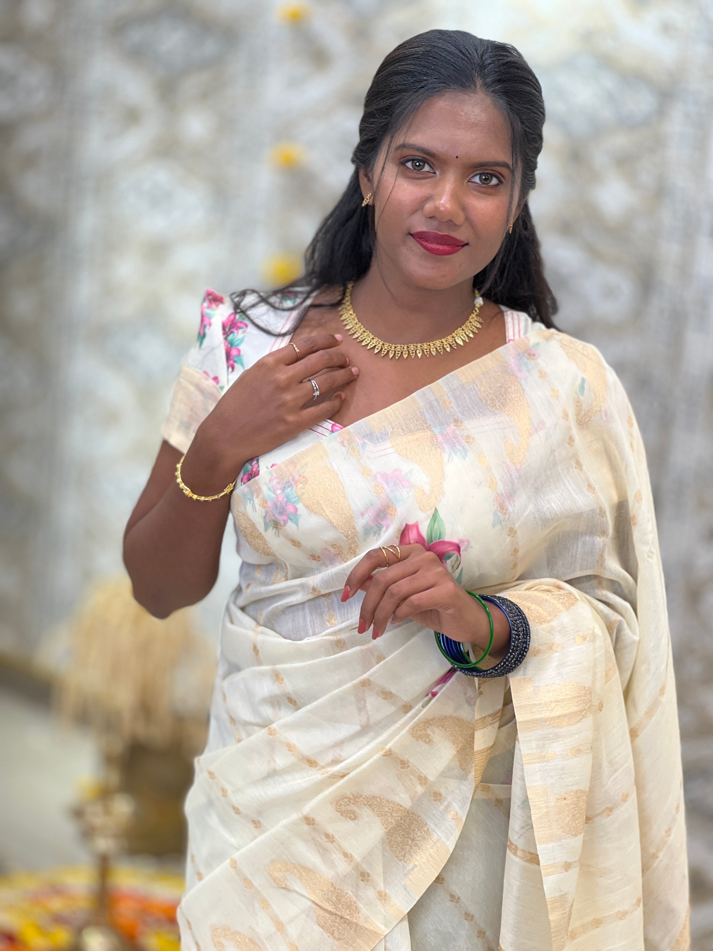 Floral Digital Printed Pattern Chanderi Finish Saree | HT491