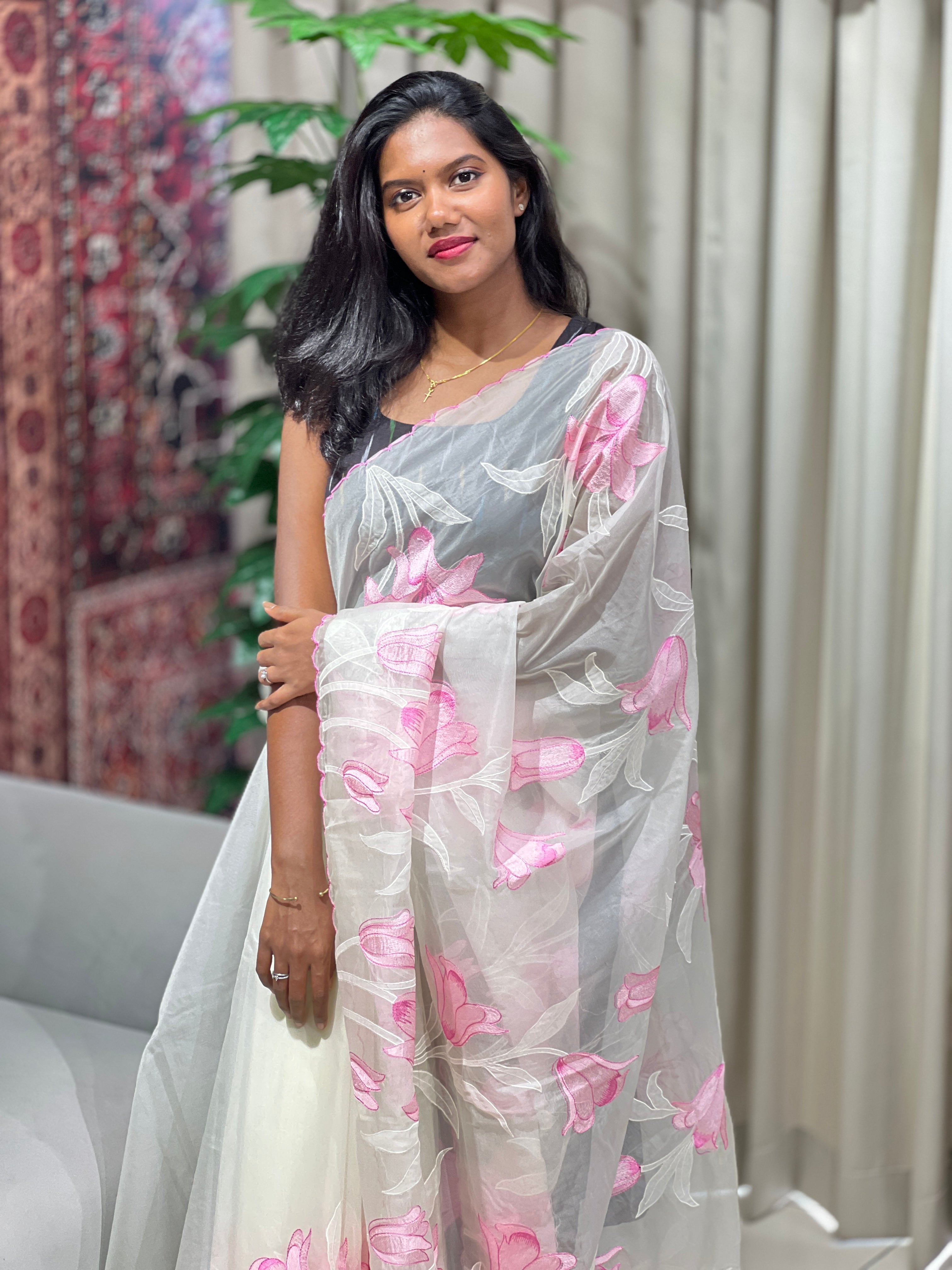 Applique Work Detailed Organza Saree | MM348