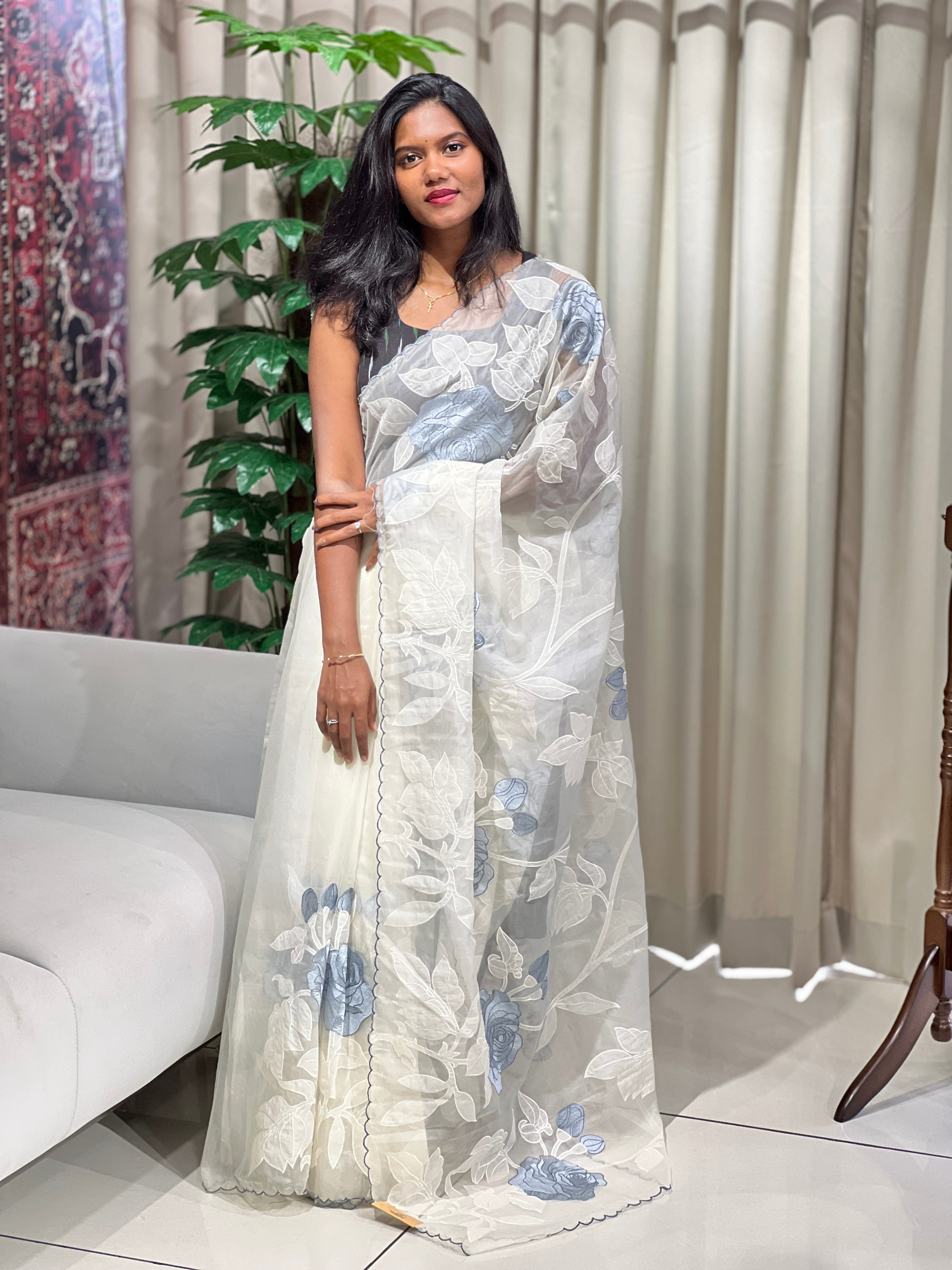 Applique Work Detailed Organza Saree | MM351