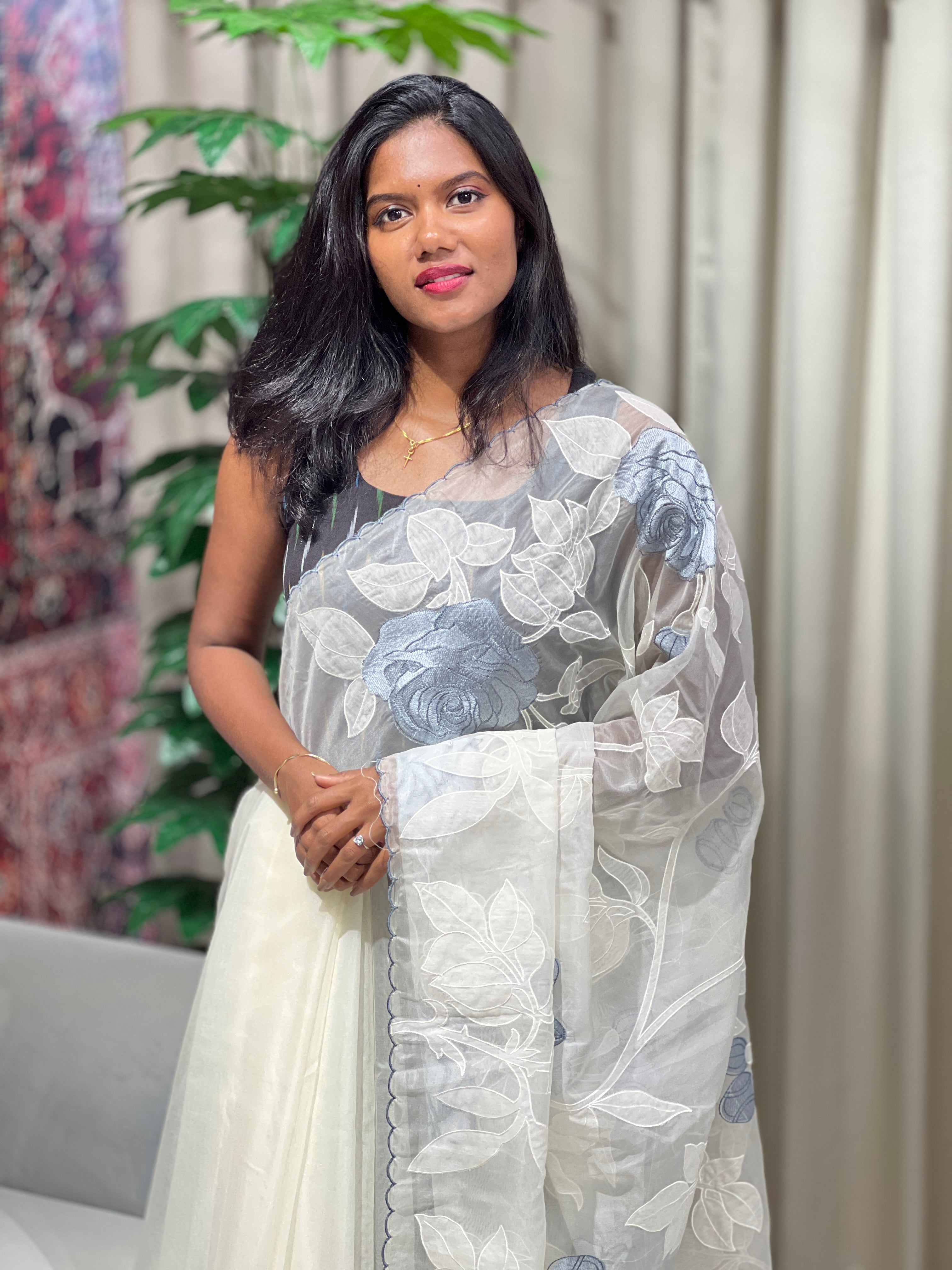 Applique Work Detailed Organza Saree | MM351