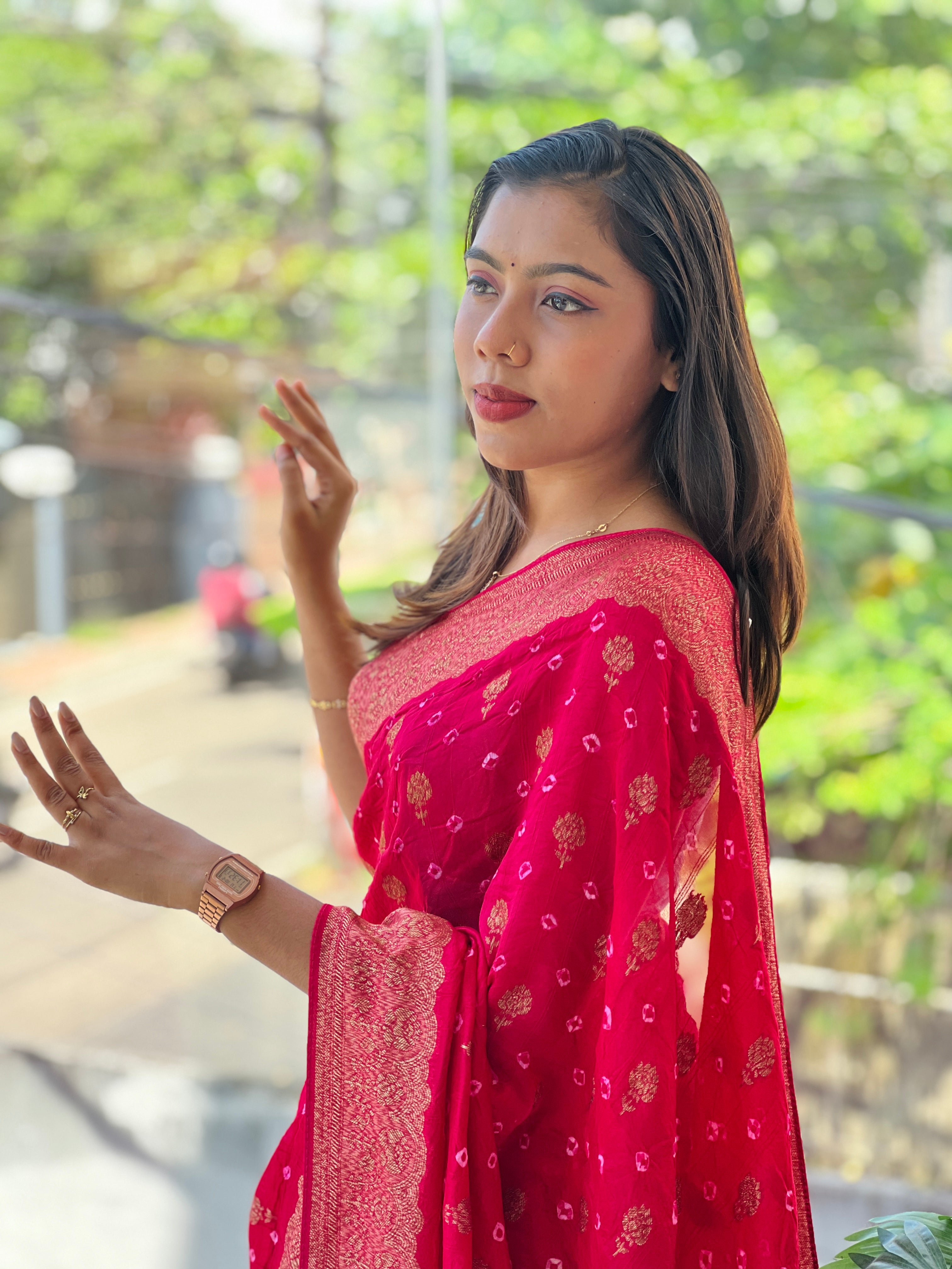 Bandhani Tie & Dye patterned Banarasi Silk Saree | YNG661