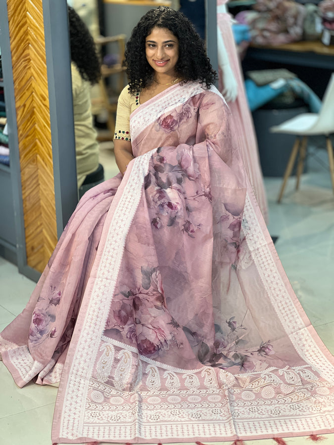 Floral Pattern Chanderi Finish Saree | BLD292