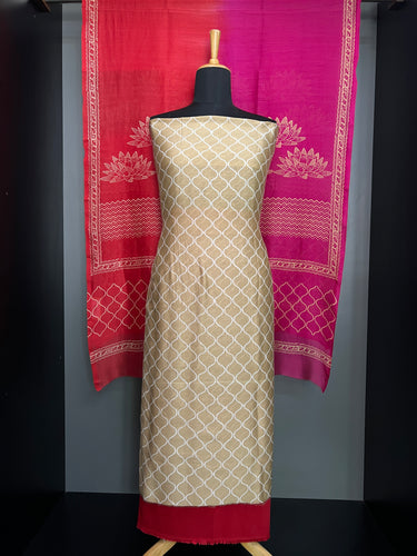Zigzag Patterned Pure Chanderi Salwar Set | HE174