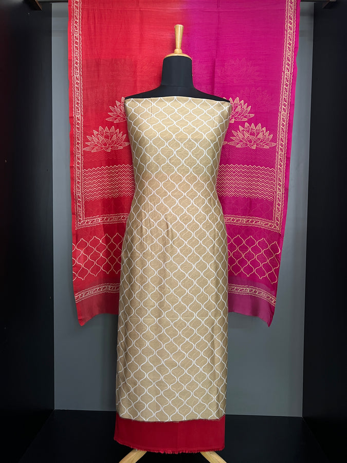 Zigzag Patterned Pure Chanderi Salwar Set | HE174