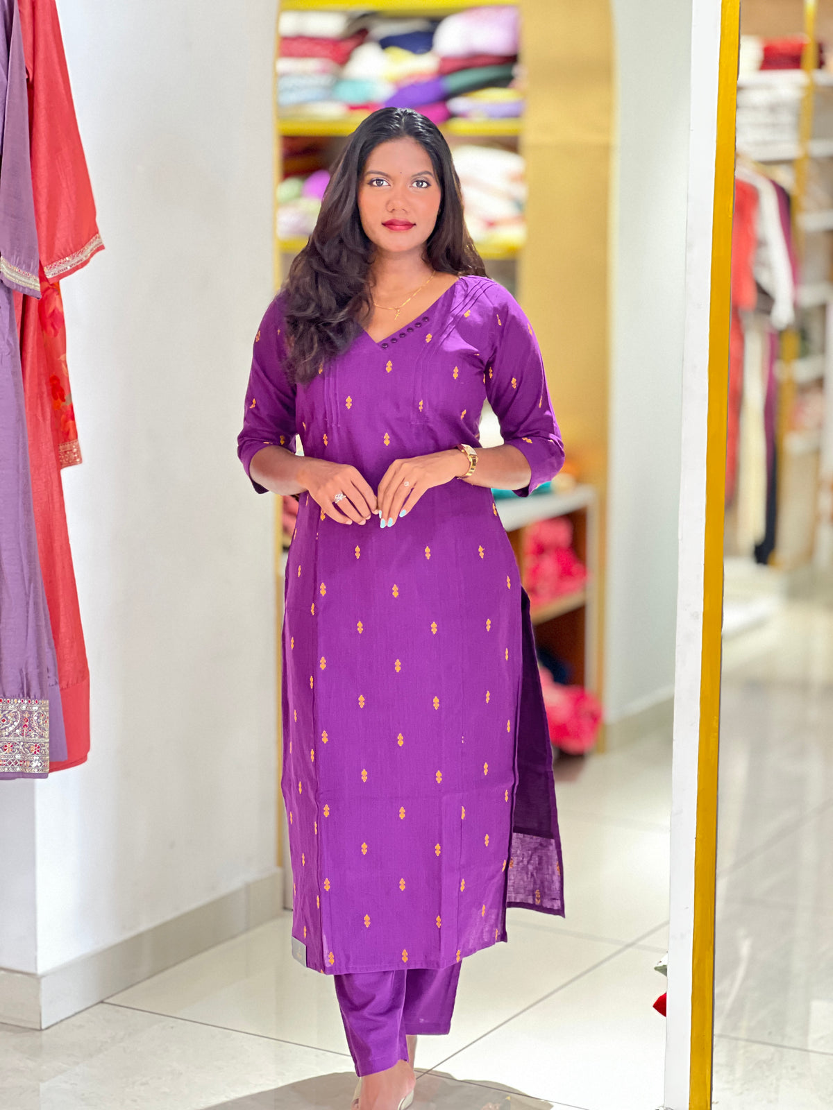 Thread Weaved Pattern Cotton  Kurta Set | MSN306