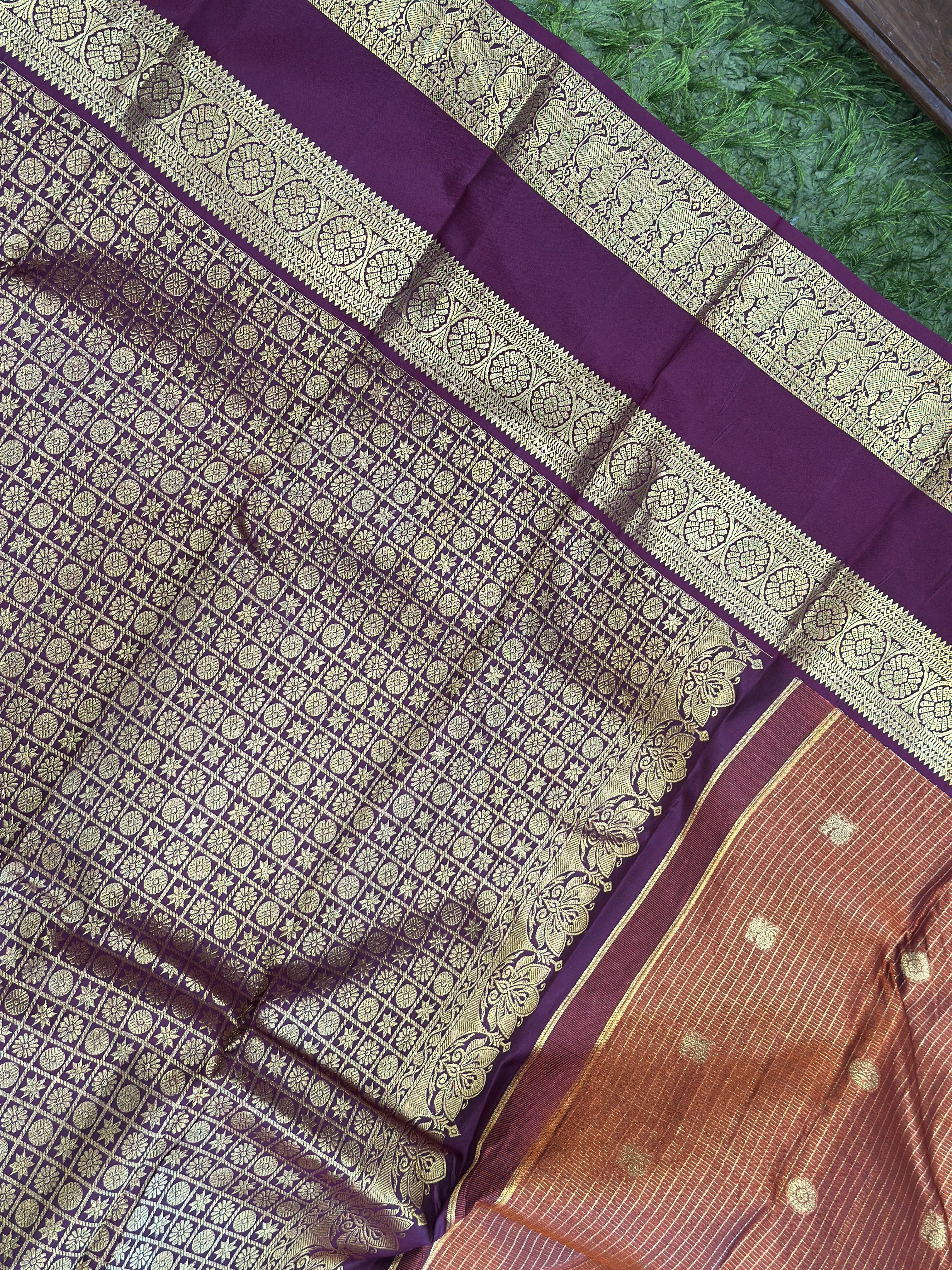 Check Patterned Pure Silk Saree | OM272