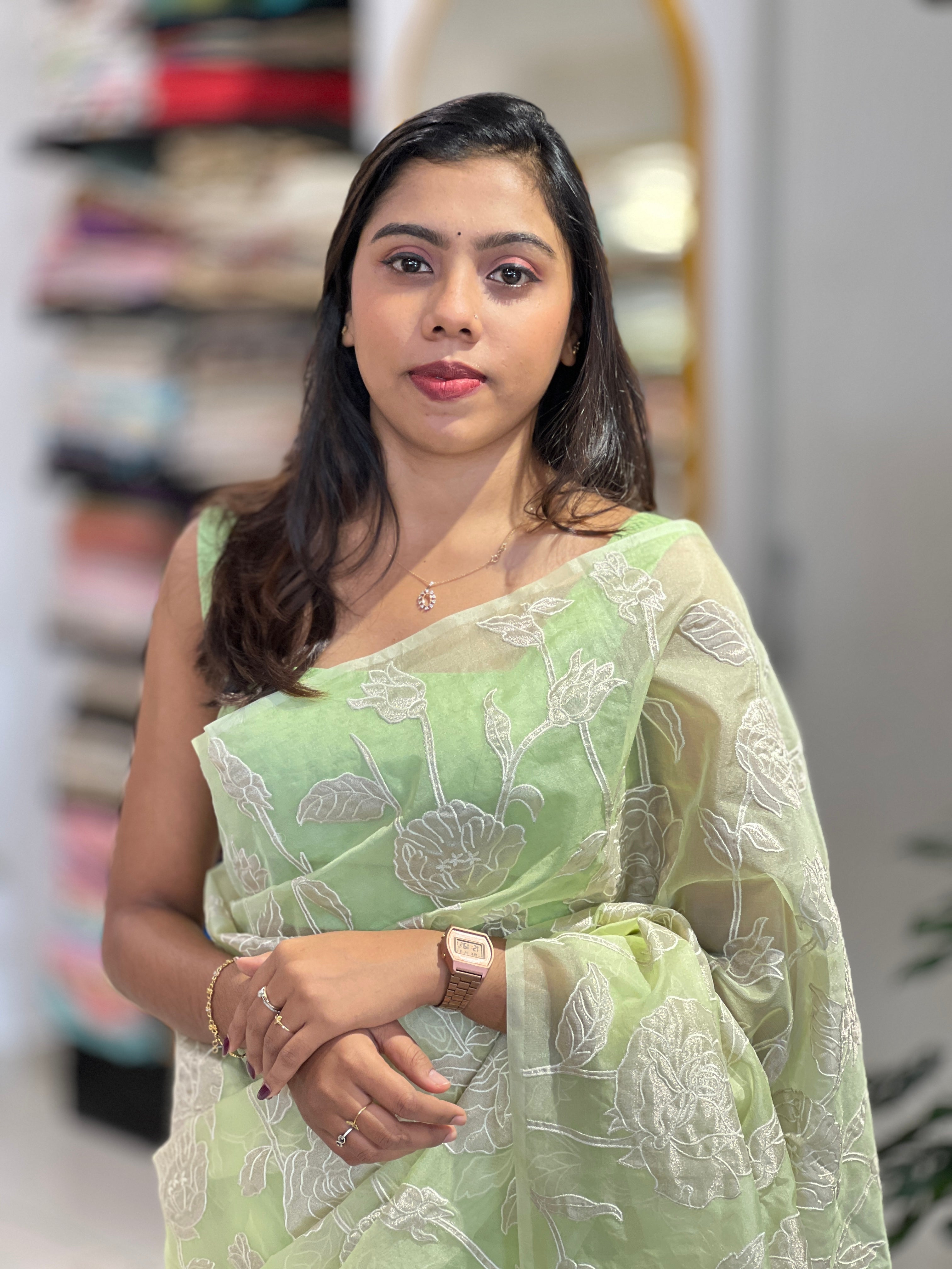 Floral Applique Detailed Organza Saree | MM360