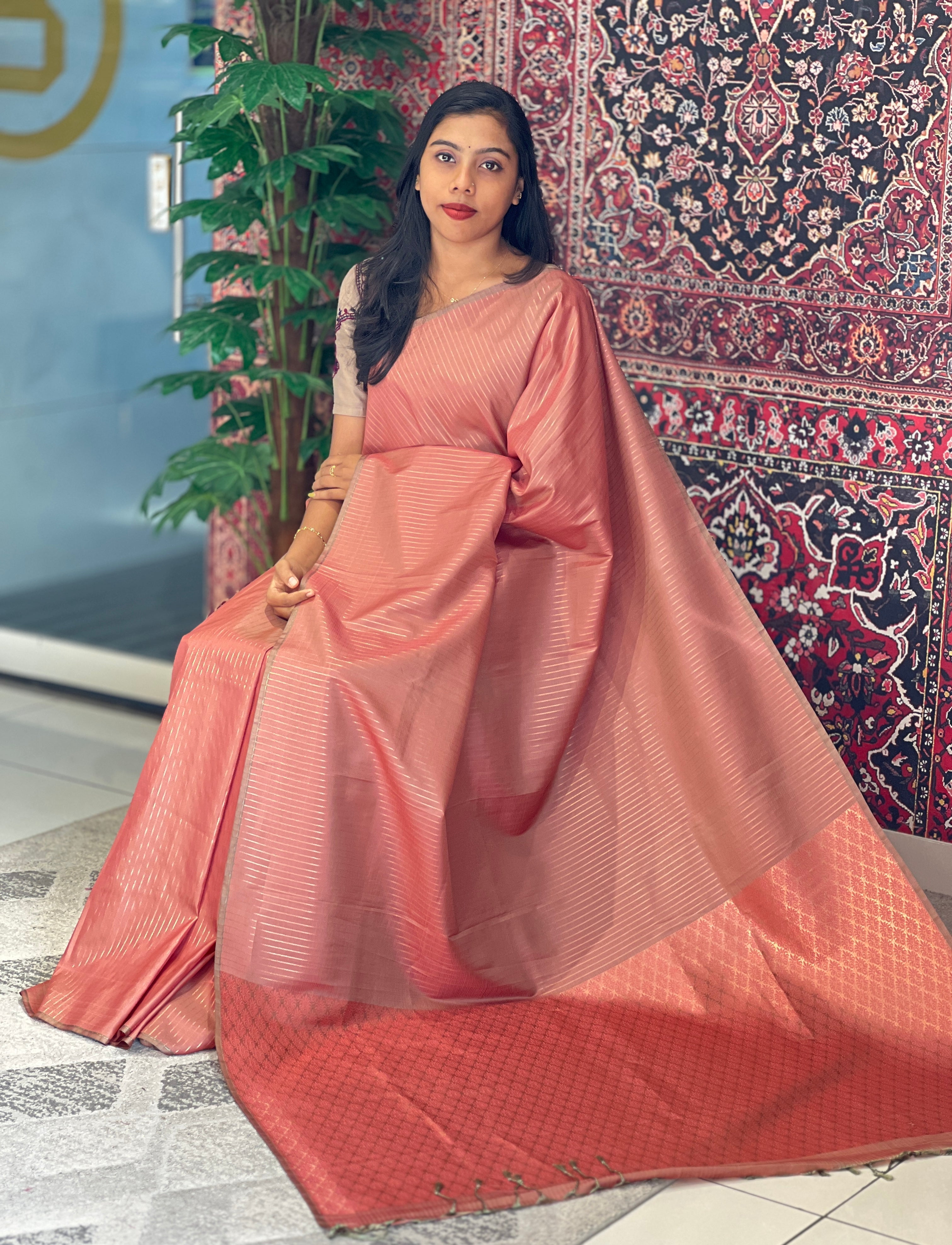 Zari Weaved Stripe Patterned Semi Silk Saree | TR158
