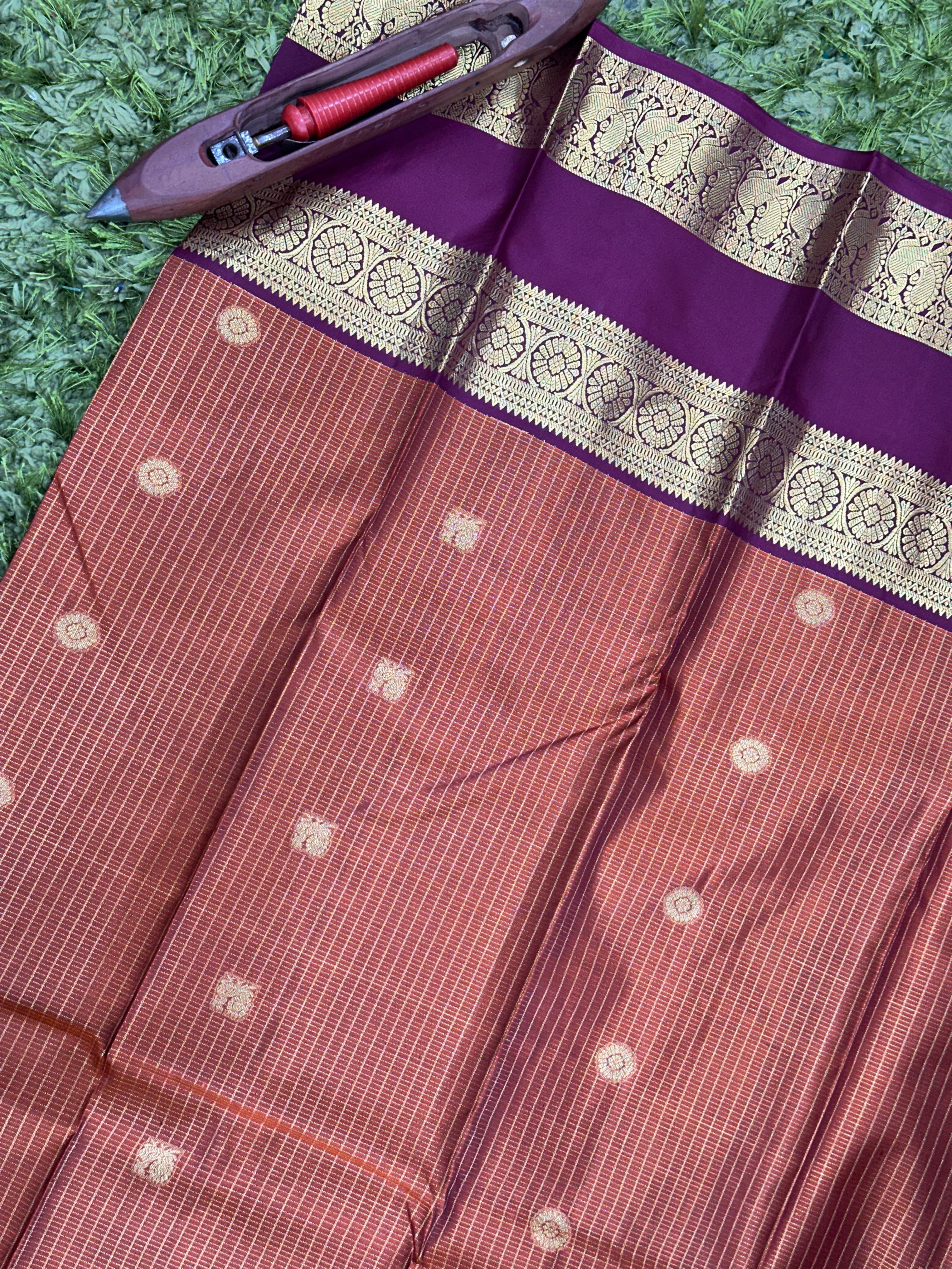 Check Patterned Pure Silk Saree | OM272