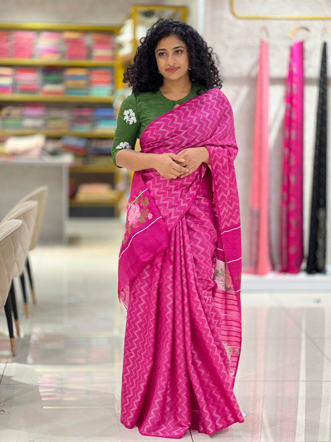 Zig Zag Weaving Bhagalpuri Linen Saree | NHH349