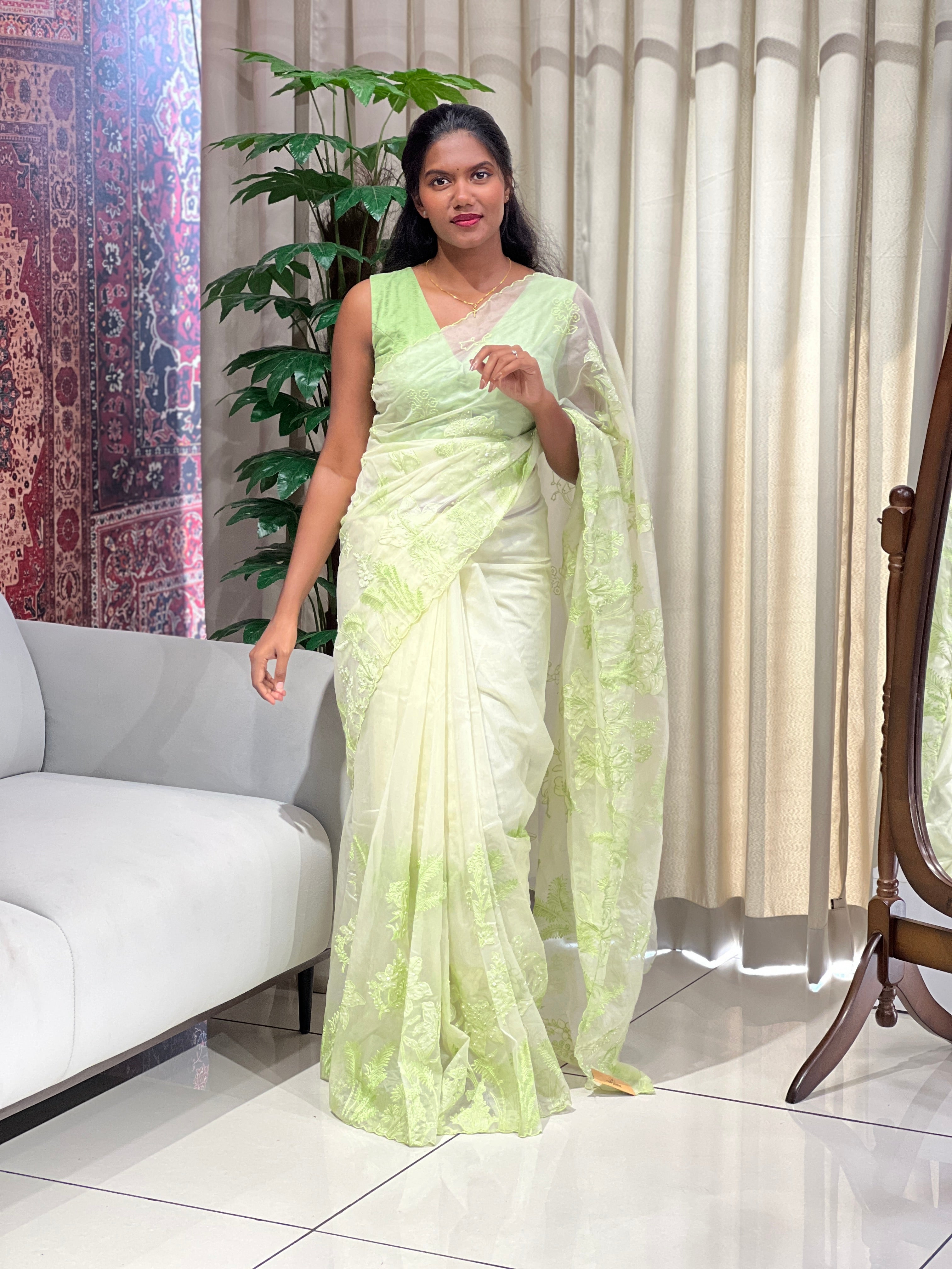 Applique Patterned Organza Saree | MM342