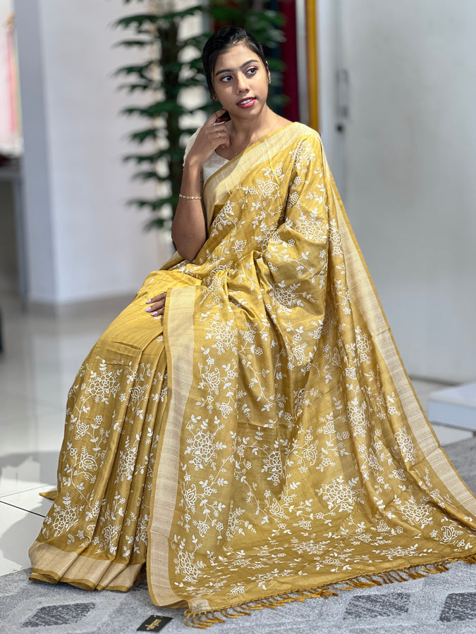 Point Embroidery Semi Silk Saree | SUN232