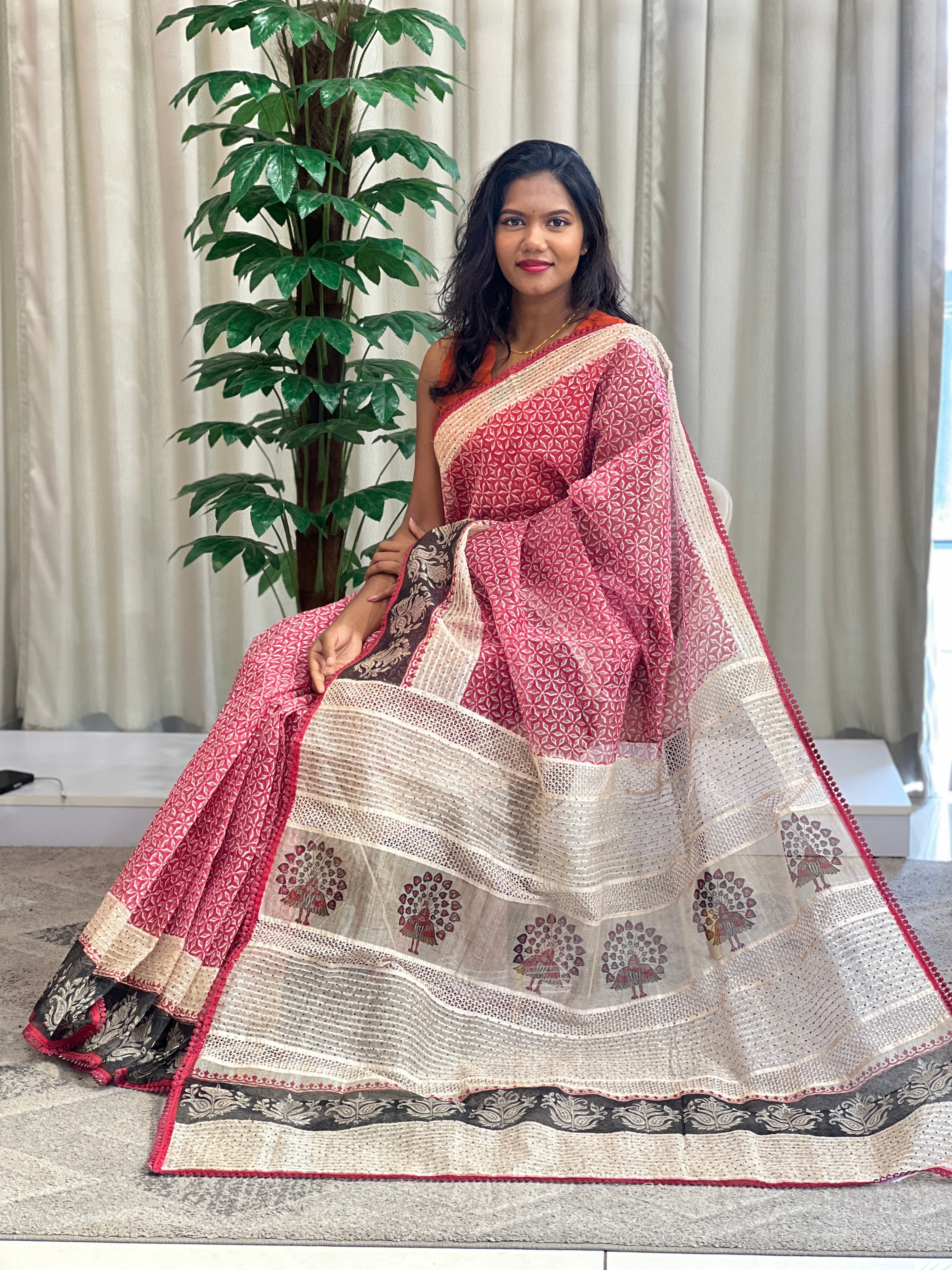 Geometric Pattern Super Net Kota Saree  | YNG1346