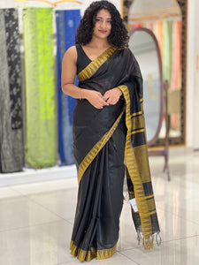 Temple Border Detailed Bhagalpuri Linen Saree | NHH339