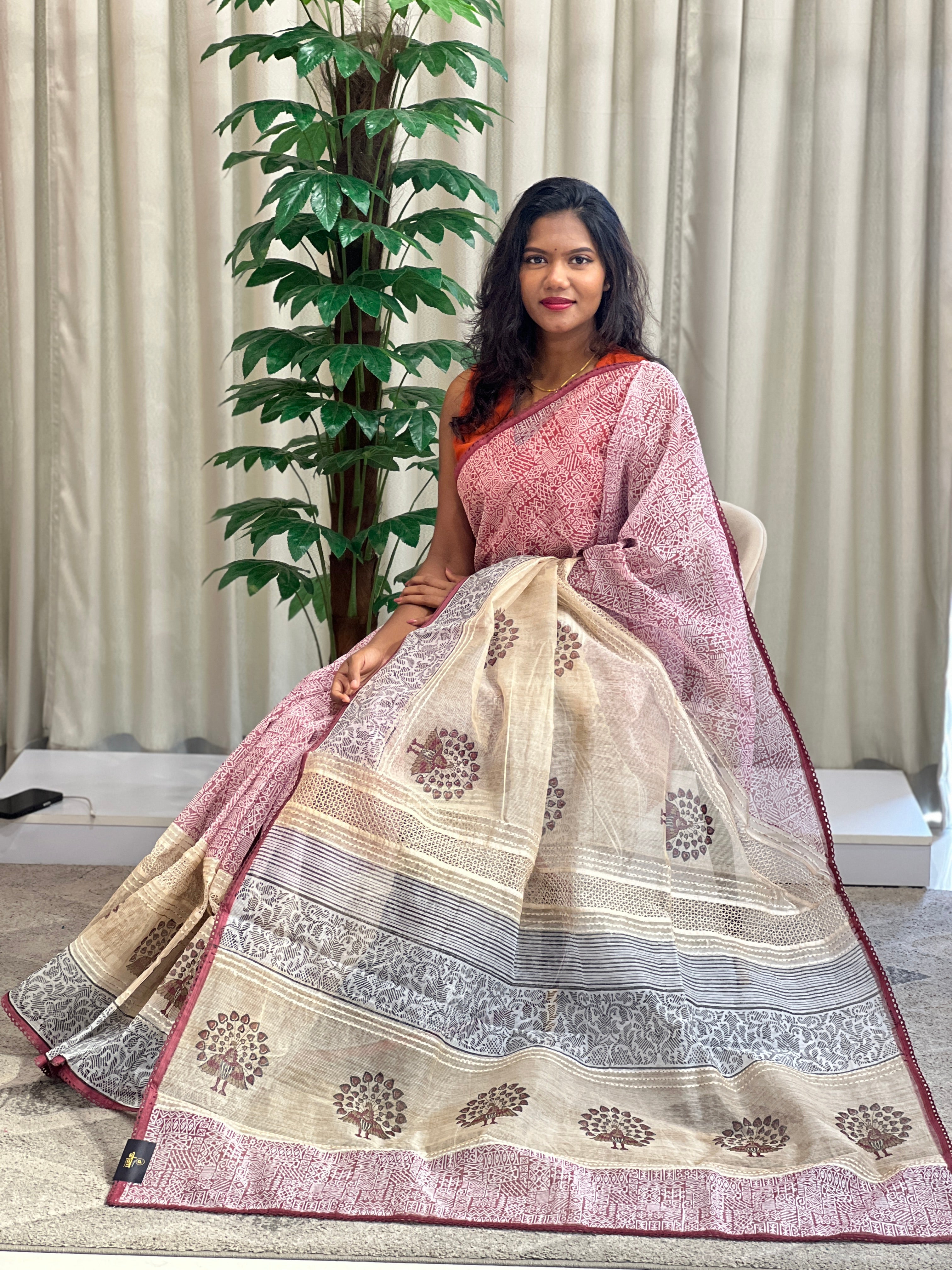 Geometric Pattern Super Net Kota Saree | YNG1331