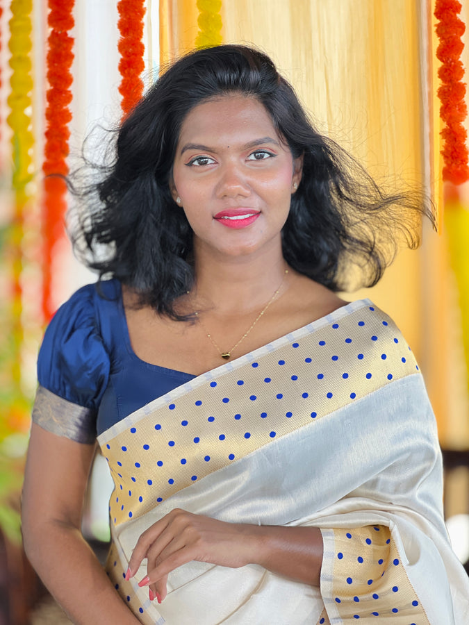 Polka Dot Tissue Weaving semi Silk Saree | HT223