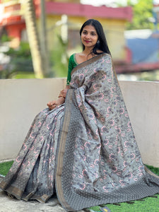 Floral Printed Tussar Finish Saree | SBP184