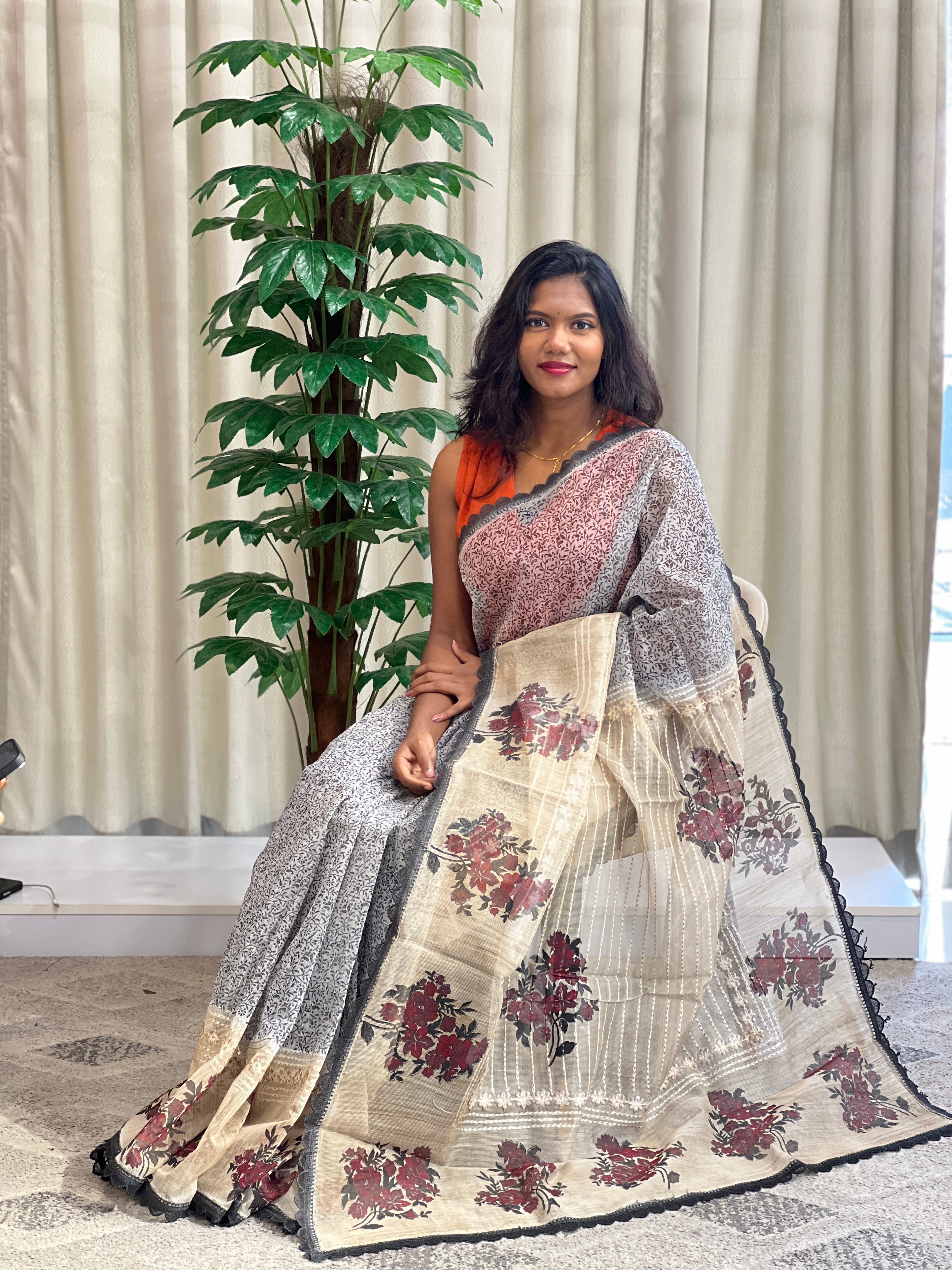 Geometric Pattern Super Net Kota Saree |YNG1338