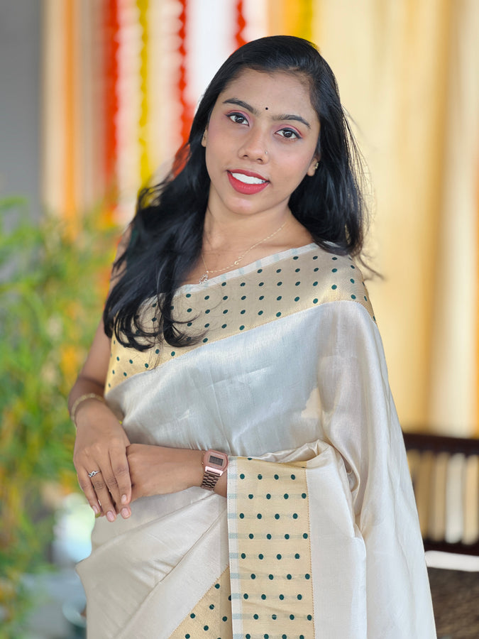 Polka Dot Tissue Weaving semi Silk Saree | HT224