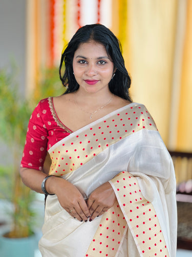 Polka Dot Tissue Weaving semi Silk Saree | HT225