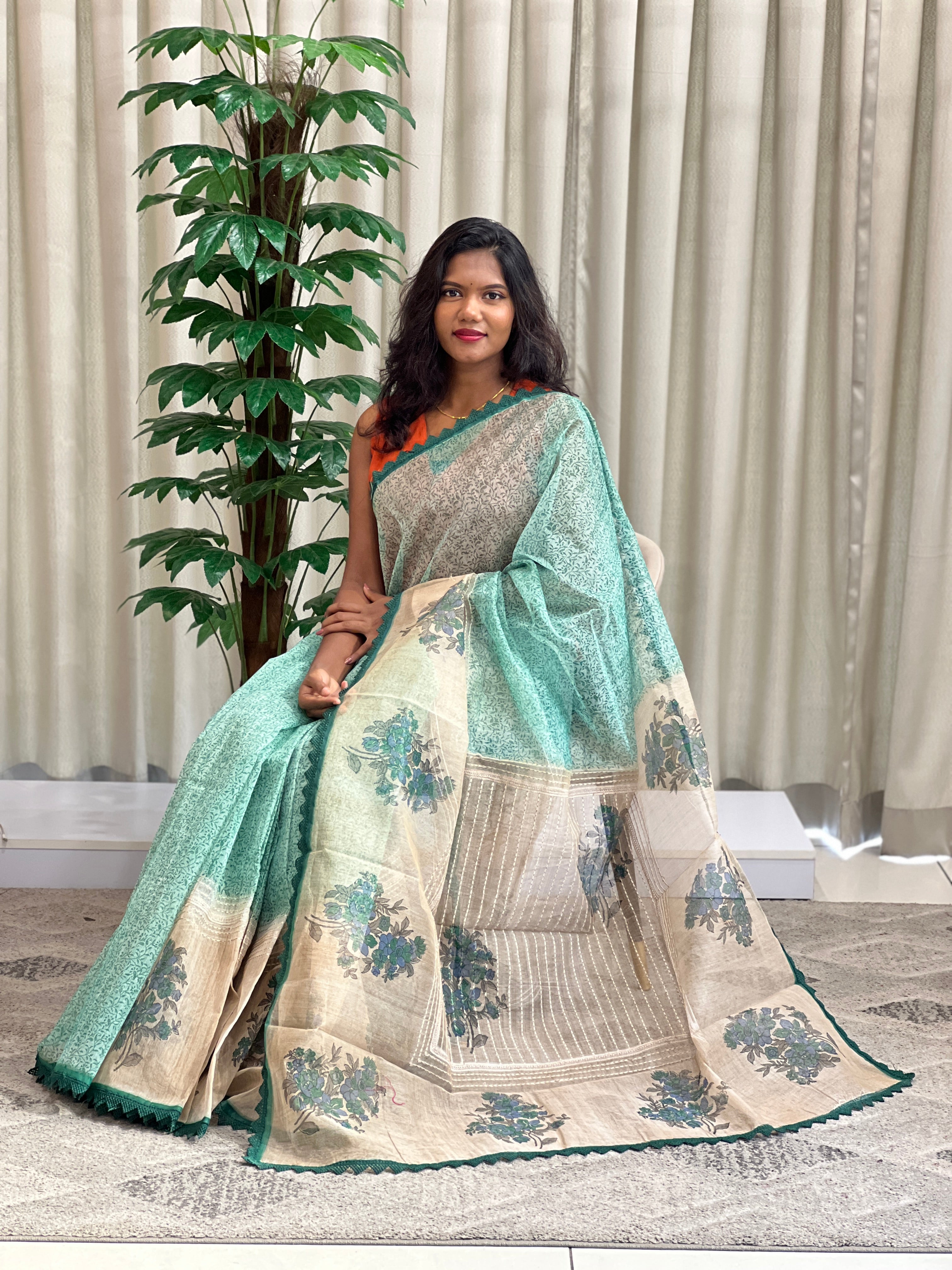 Geometric Pattern Super Net Kota Saree  | YNG1340