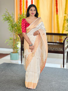 Polka Dot Tissue Weaving semi Silk Saree | HT225