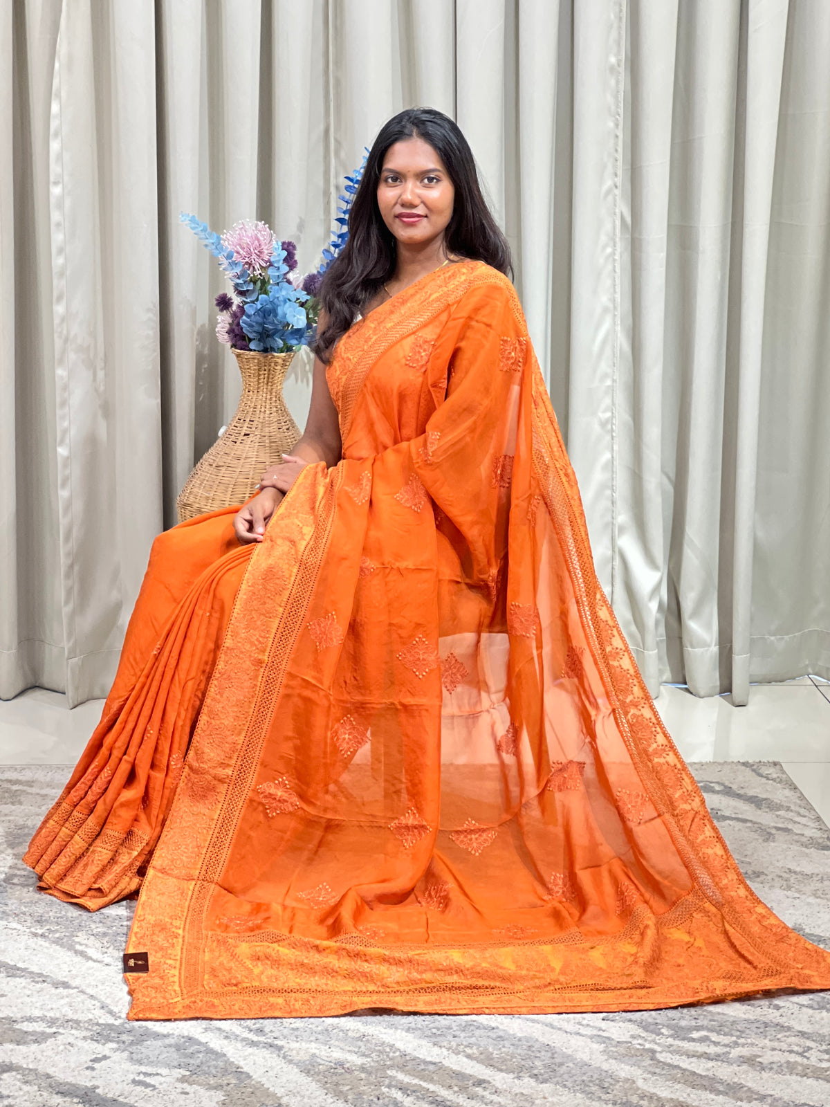 Lucknowi Embroidered Organza Saree | MM715