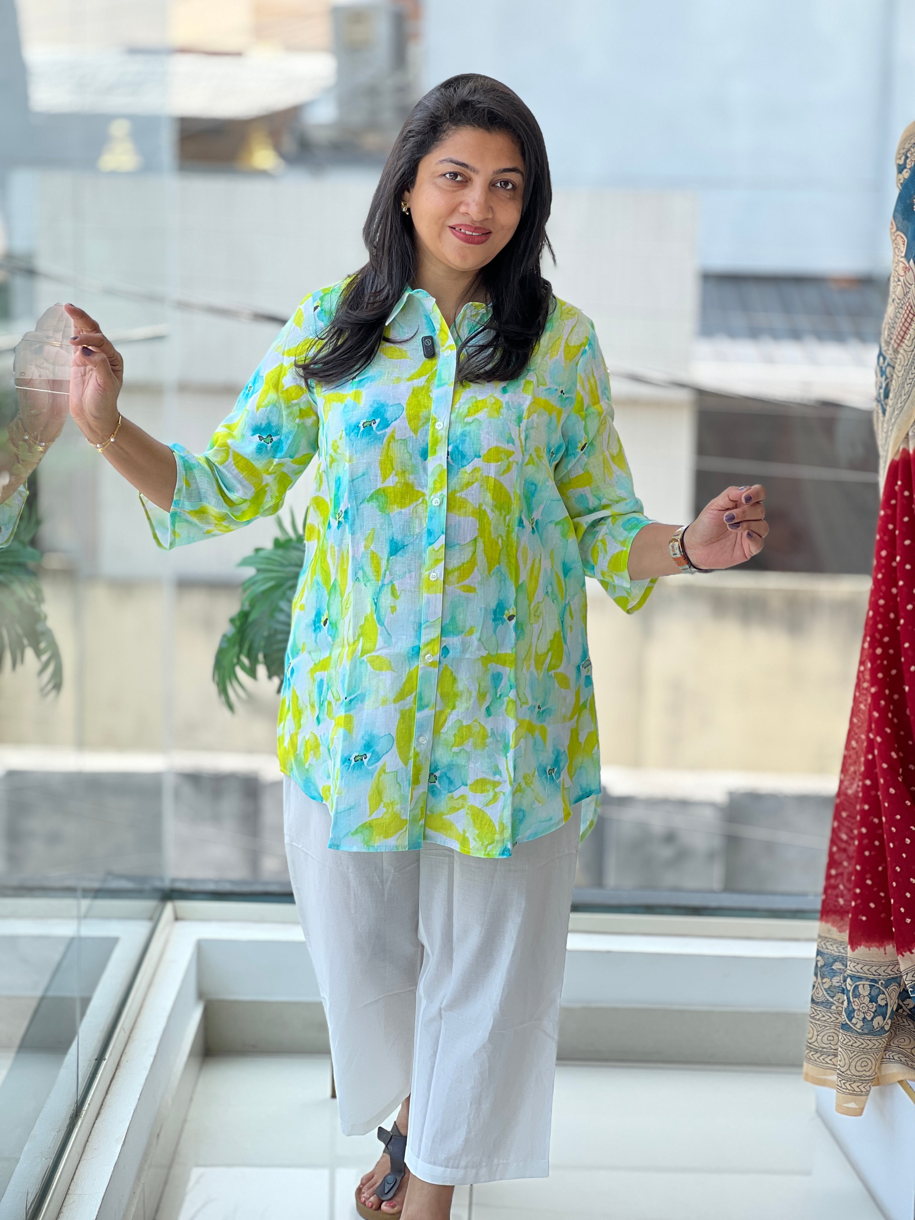 Floral Printed Shirt Pattern Pure Linen Kurta Set | RAG101