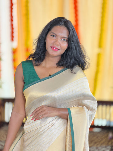 Tissue Weaving Check patterned Semi Silk Saree | HT226