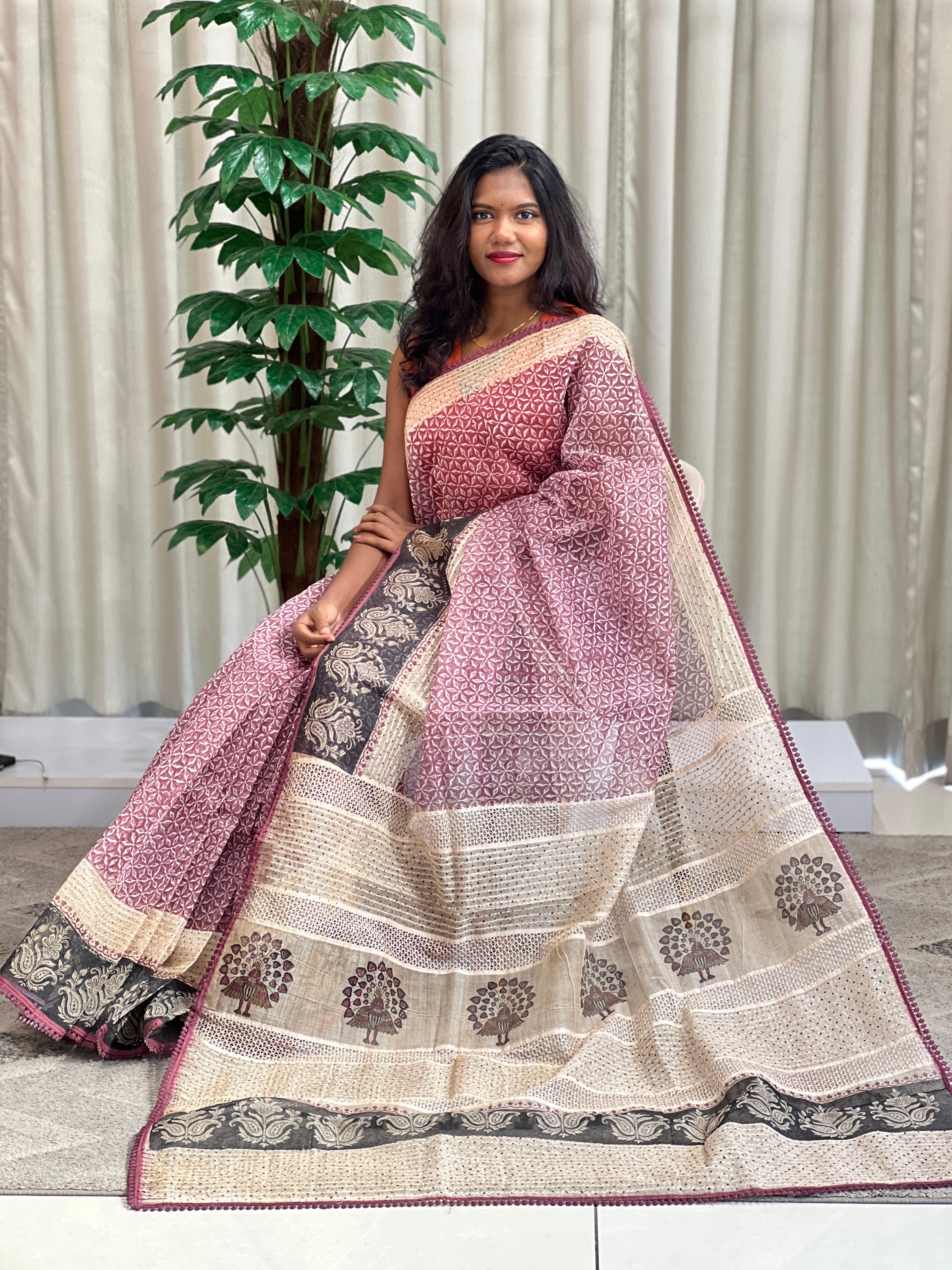 Geometric Pattern Super Net Kota Saree  | YNG1344