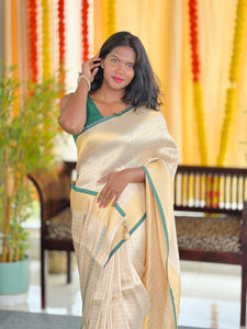 Tissue Weaving Check patterned Semi Silk Saree | HT226
