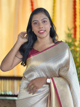 Tissue Weaving Check Patterned Semi Silk Saree | HT228