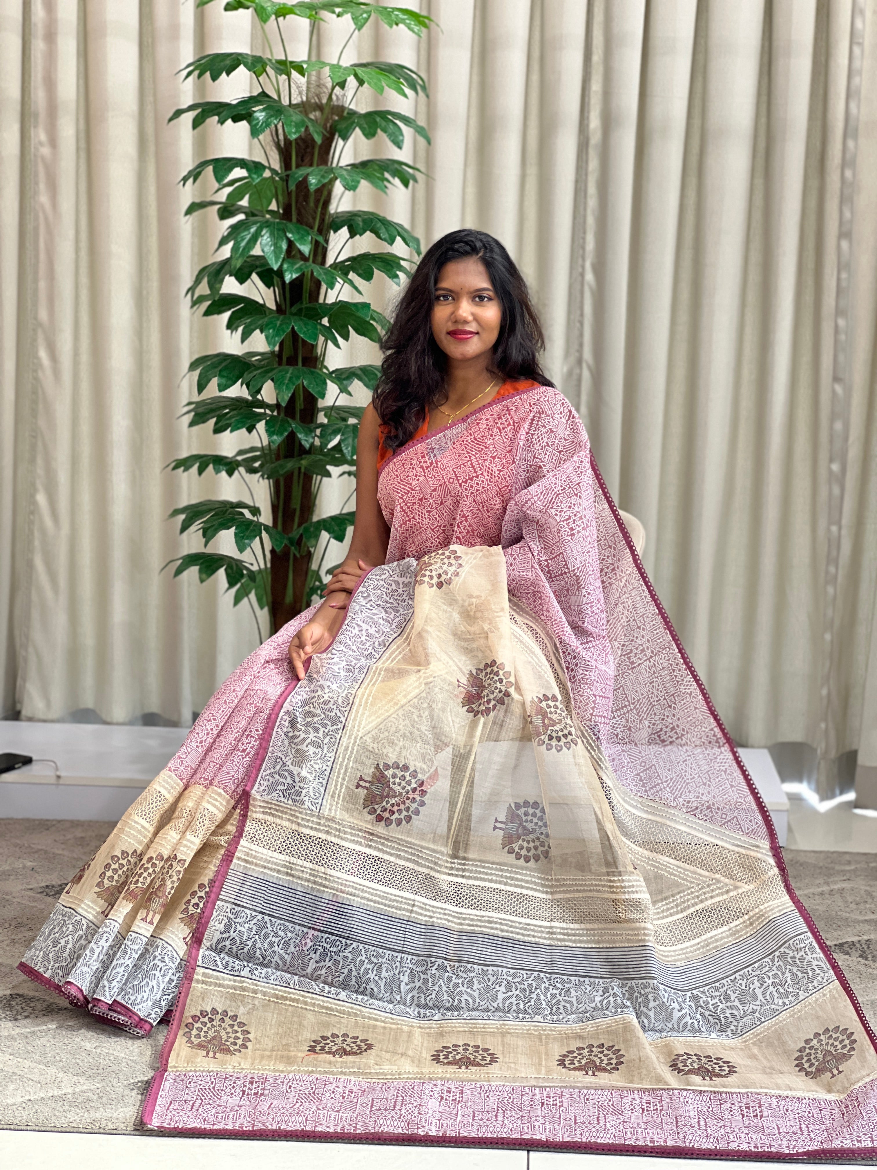 Geometric Pattern Super Net Kota Saree | YNG1332