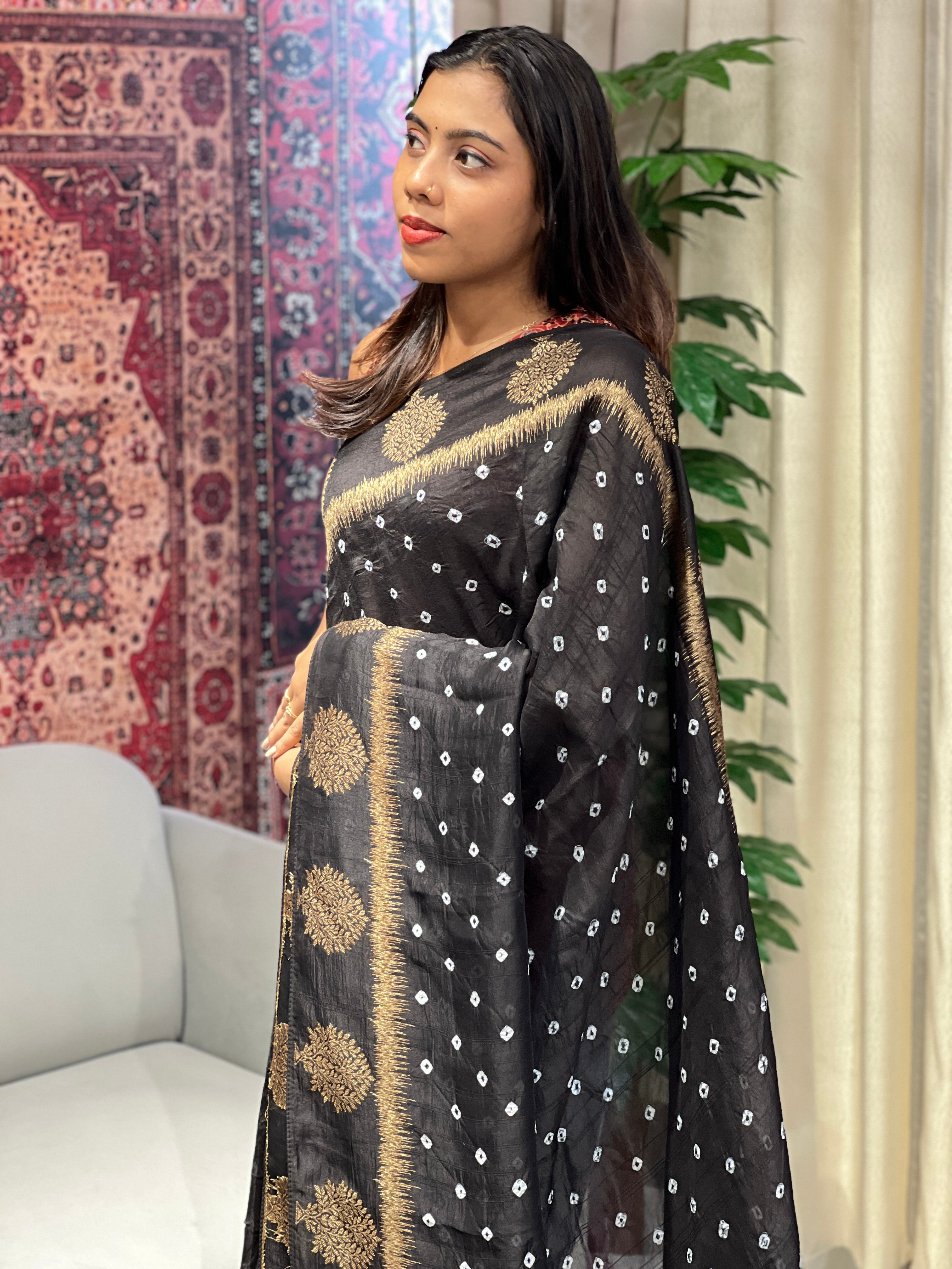 Bandhani Tie & Dye Patterned Banarasi Silk Saree | YNG659