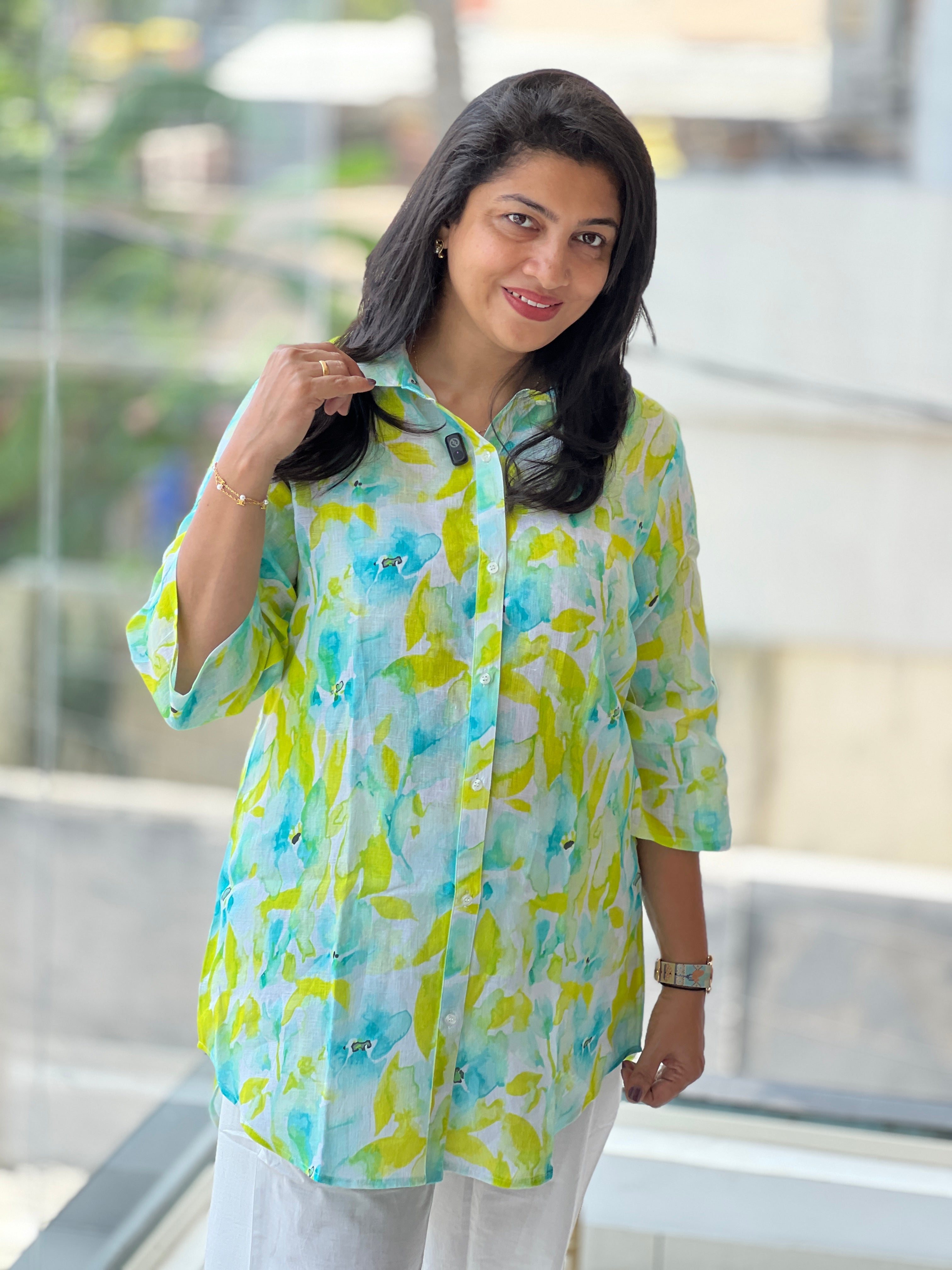 Floral Printed Shirt Pattern Pure Linen Kurta Set | RAG101
