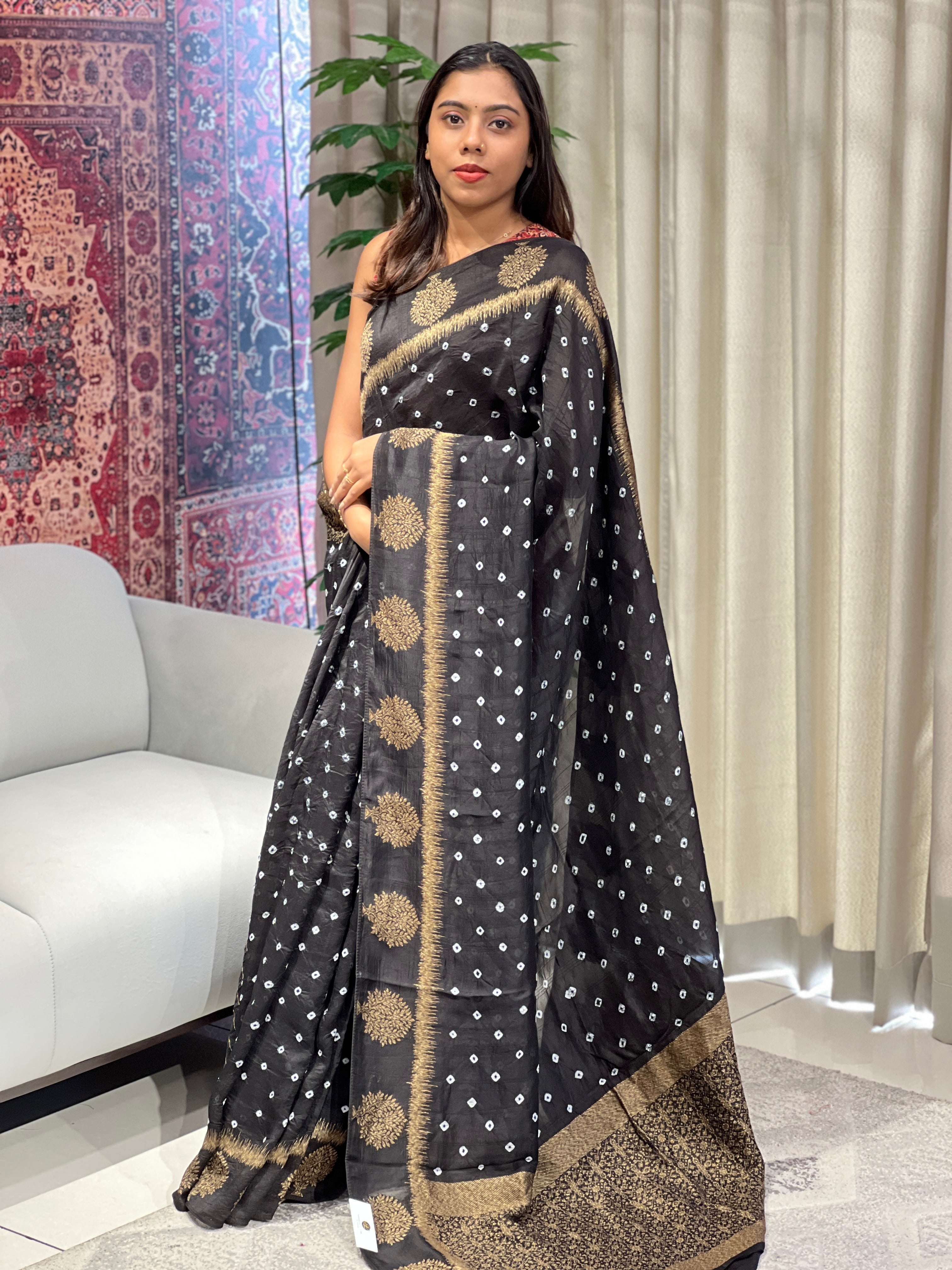 Bandhani Tie & Dye Patterned Banarasi Silk Saree | YNG659