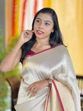 Tissue Weaving Check Patterned Semi Silk Saree | HT228