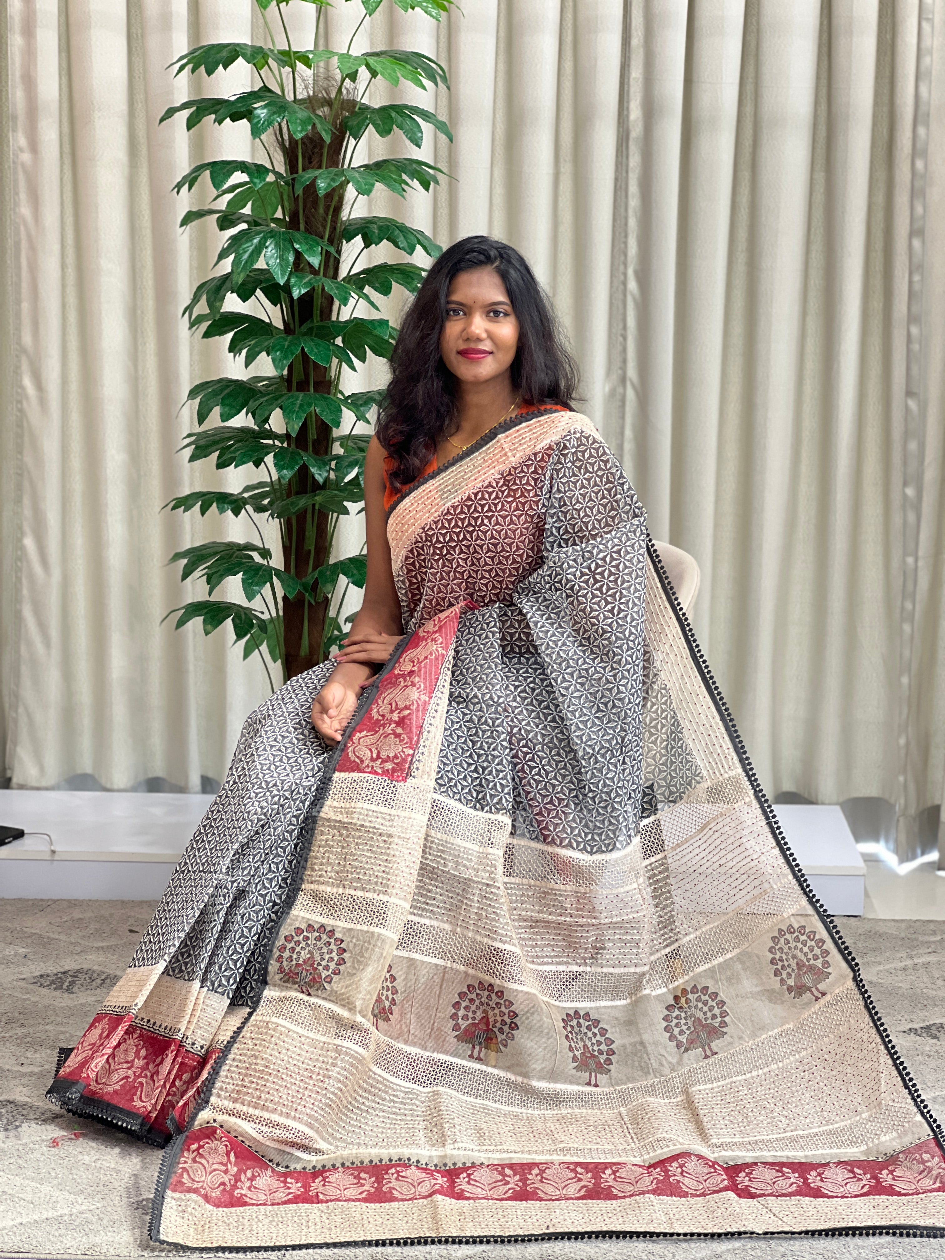 Geometric Pattern Super Net Kota Saree | YNG1345