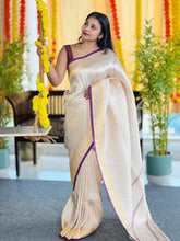 Tissue Weaving Check Patterned Semi Silk Saree | HT229
