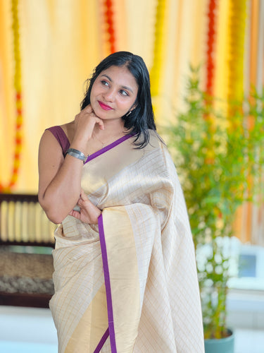 Tissue Weaving Check Patterned Semi Silk Saree | HT229