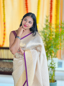 Tissue Weaving Check Patterned Semi Silk Saree | HT229